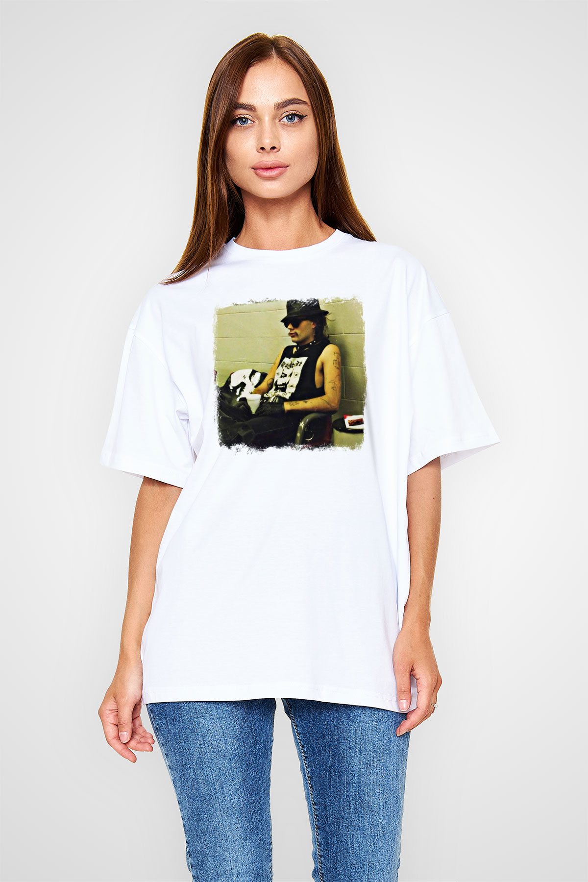 GG Allin Baskılı Unisex Beyaz Oversize Tişört