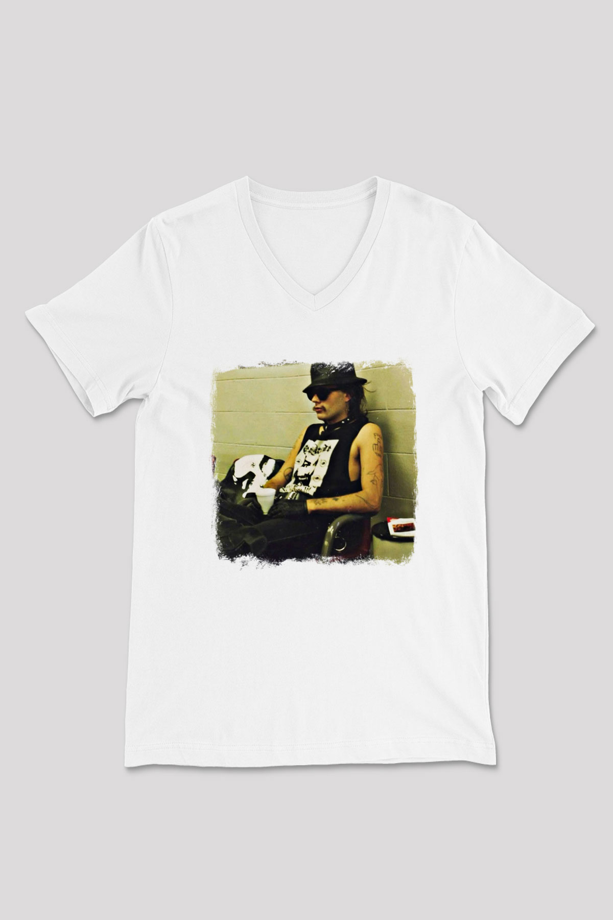 GG Allin Baskılı Unisex Beyaz V Yaka Tişört