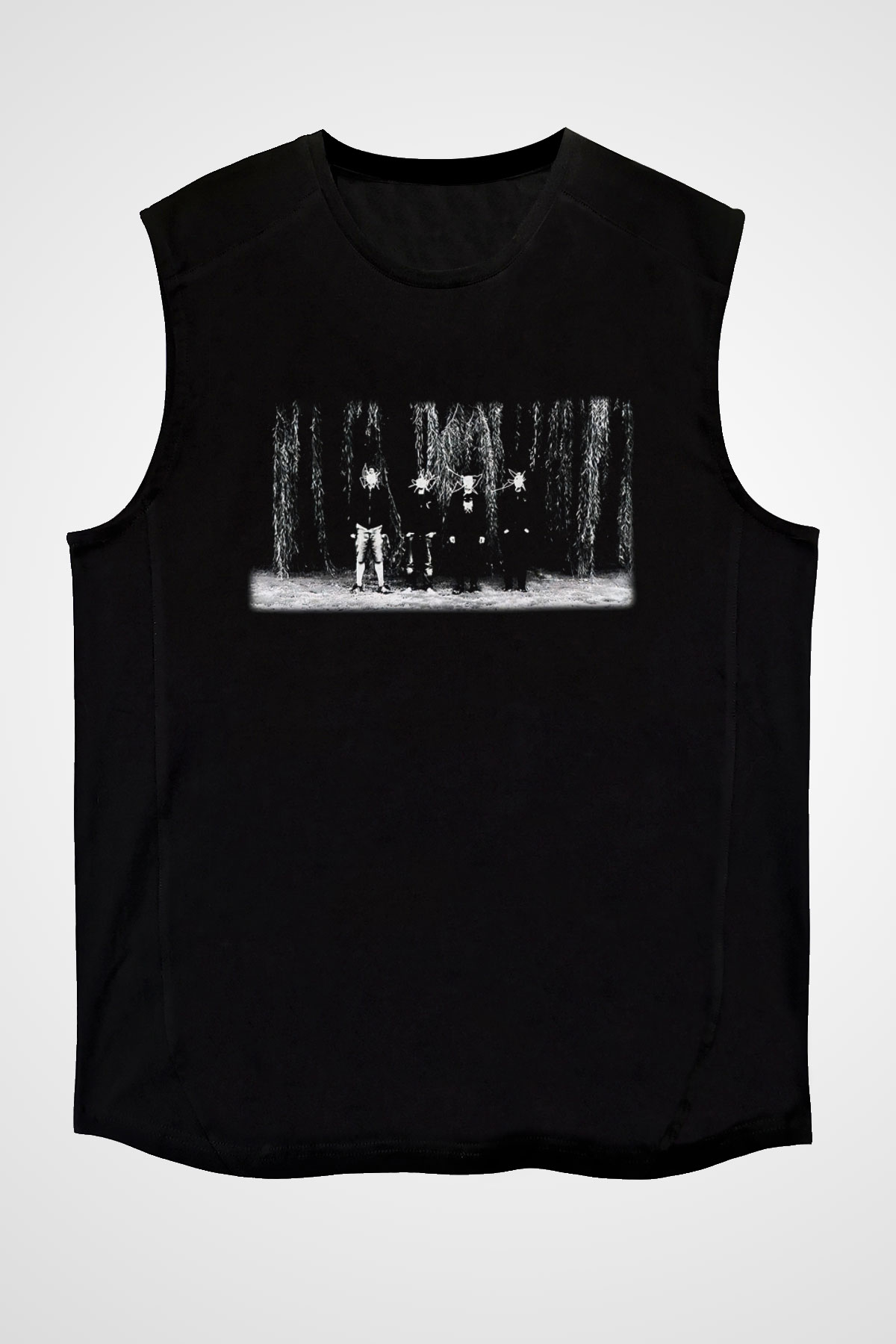 Ghost Bath Baskılı Unisex Siyah Kolsuz Tişört - Tshirt