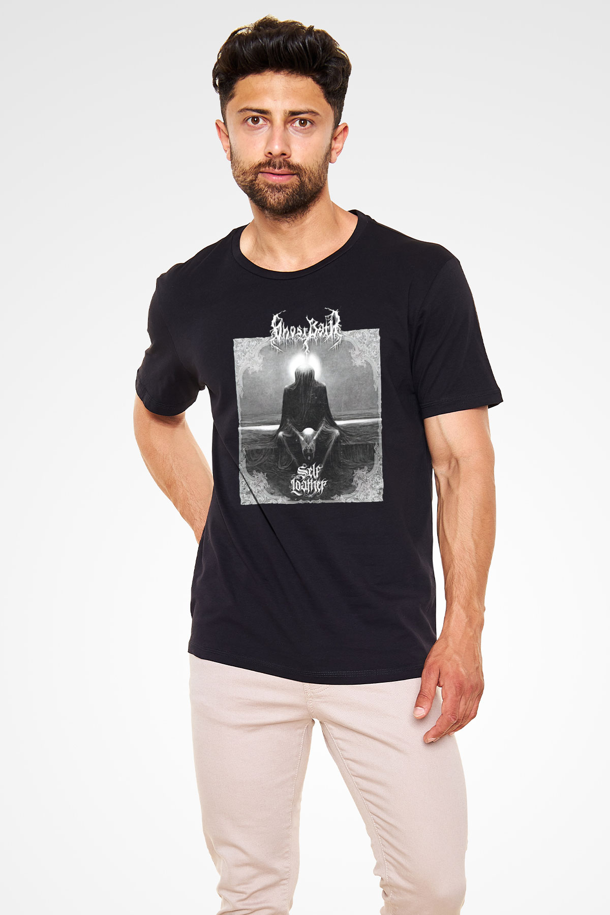 Ghost Bath Baskılı Unisex Siyah Tişört - Tshirt