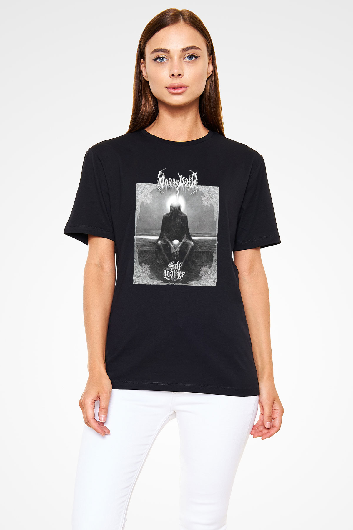 Ghost Bath Baskılı Unisex Siyah Tişört - Tshirt