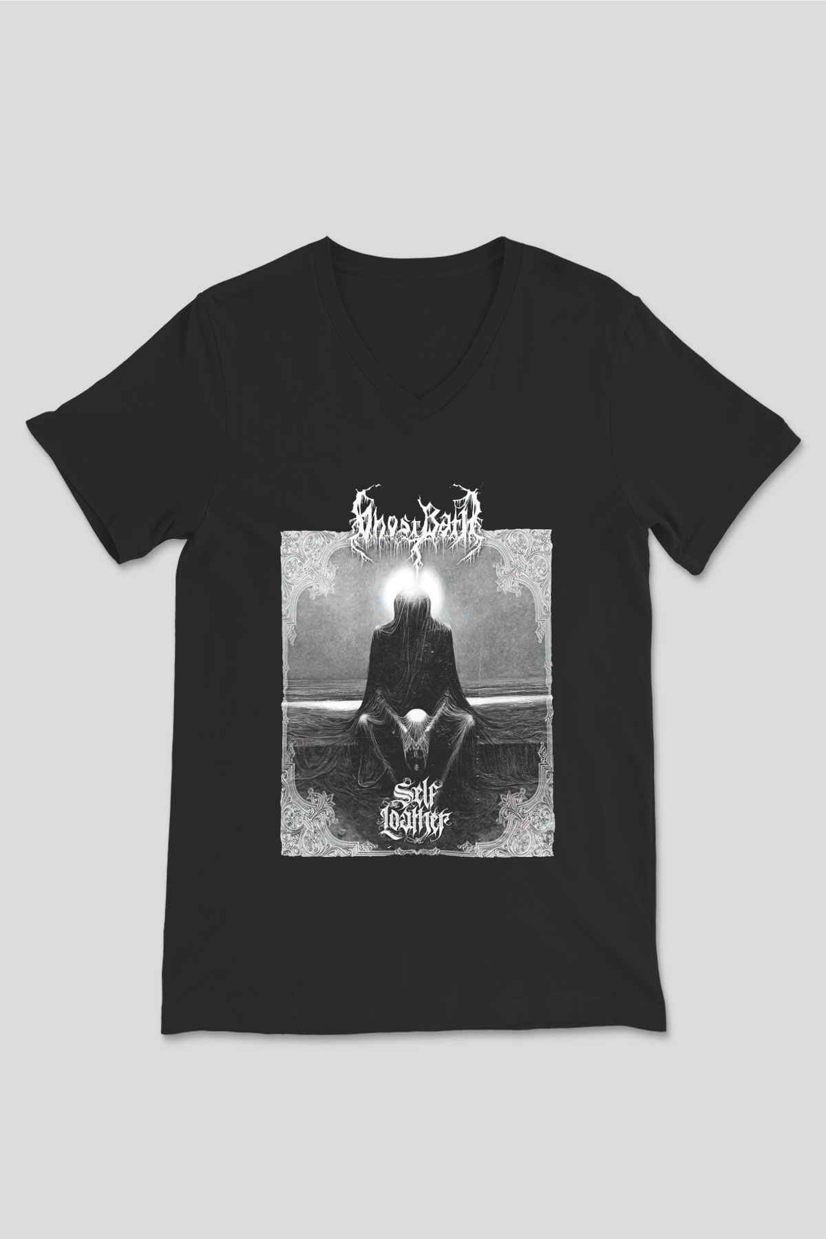 Ghost Bath Baskılı Unisex Siyah V Yaka Tişört - Tshirt