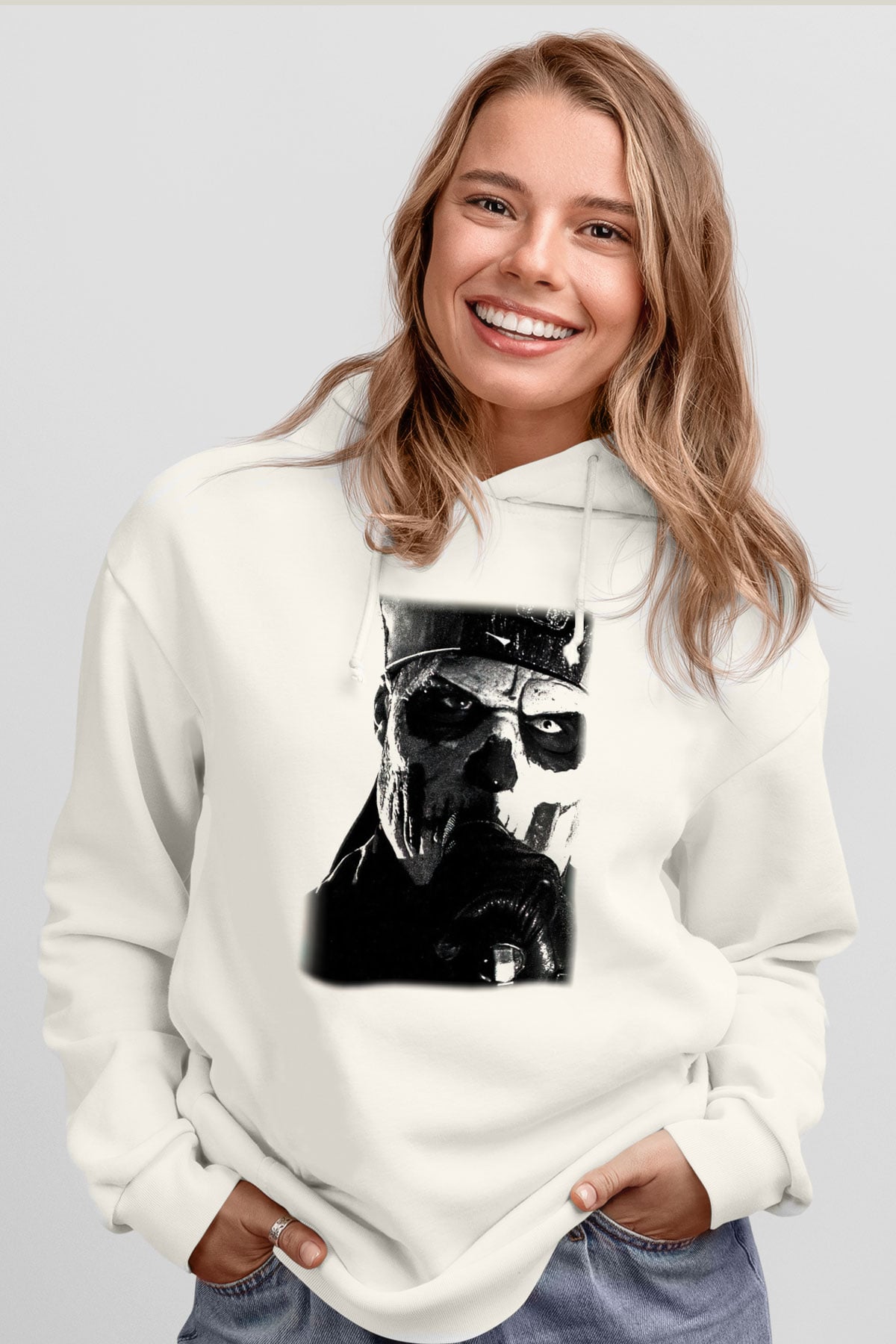 Ghost Beyaz Unisex Kapşonlu Sweatshirt