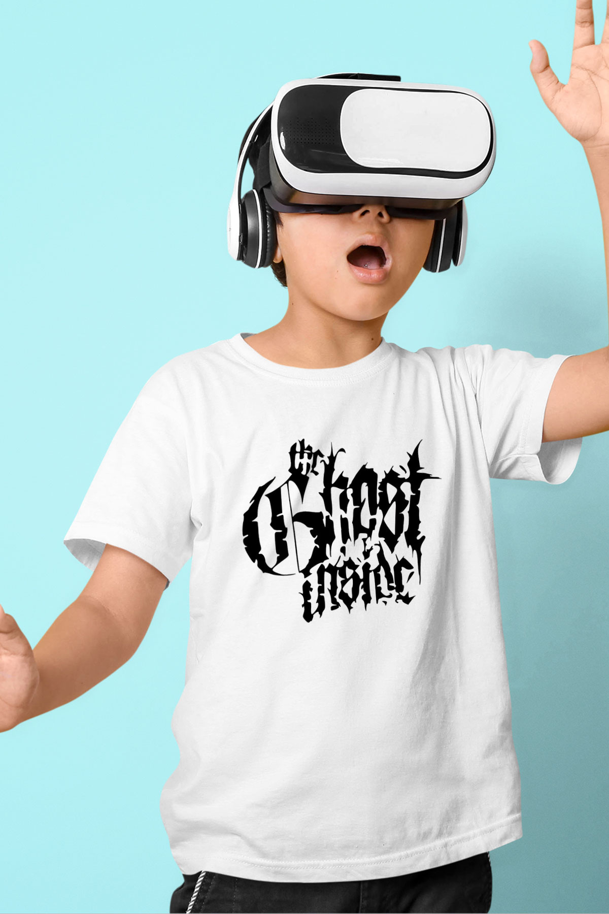 Ghost Inside Baskılı Beyaz Unisex Çocuk Tişört