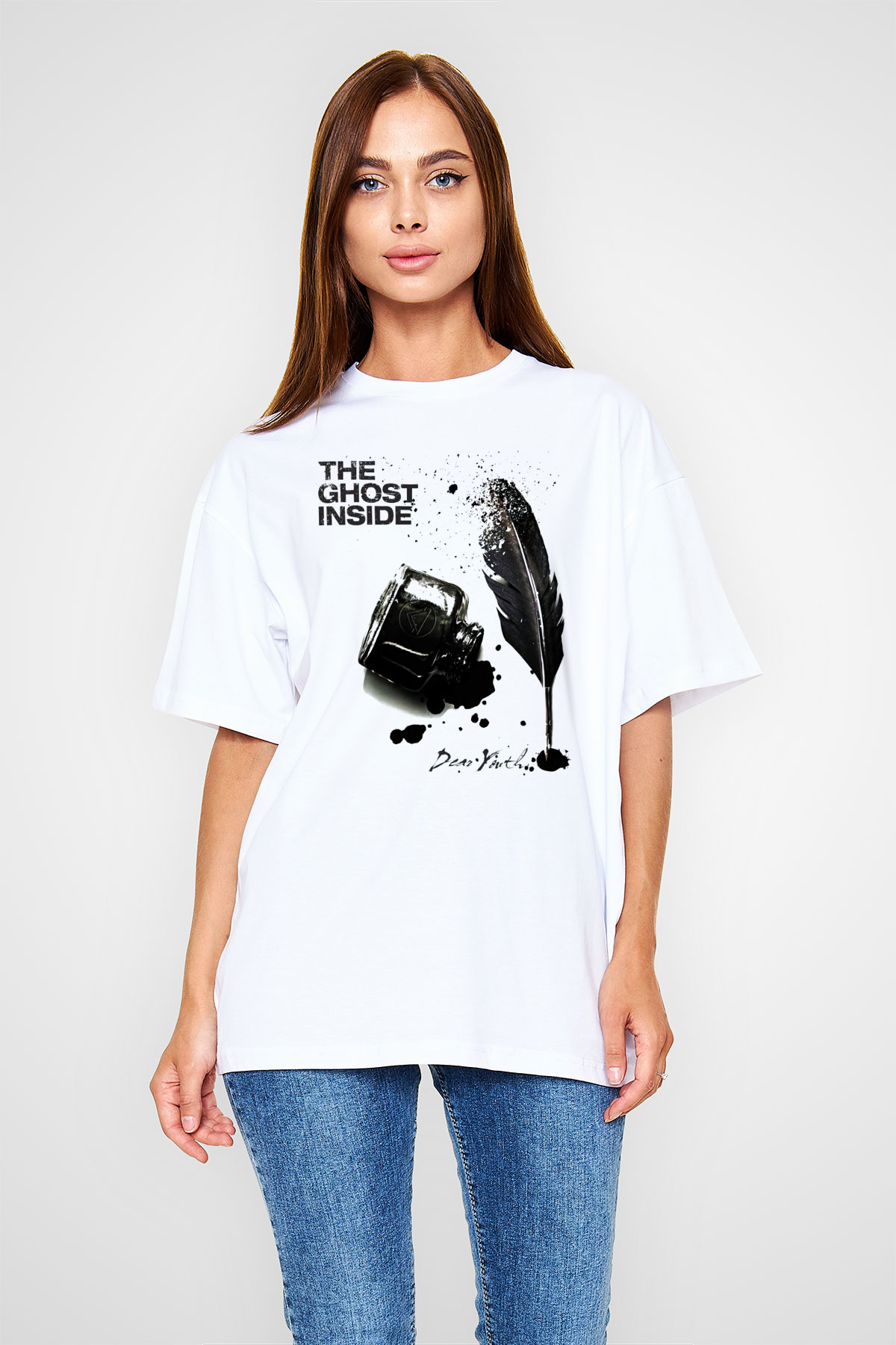 Ghost Inside Beyaz Unisex Oversize Tişört T-Shirt