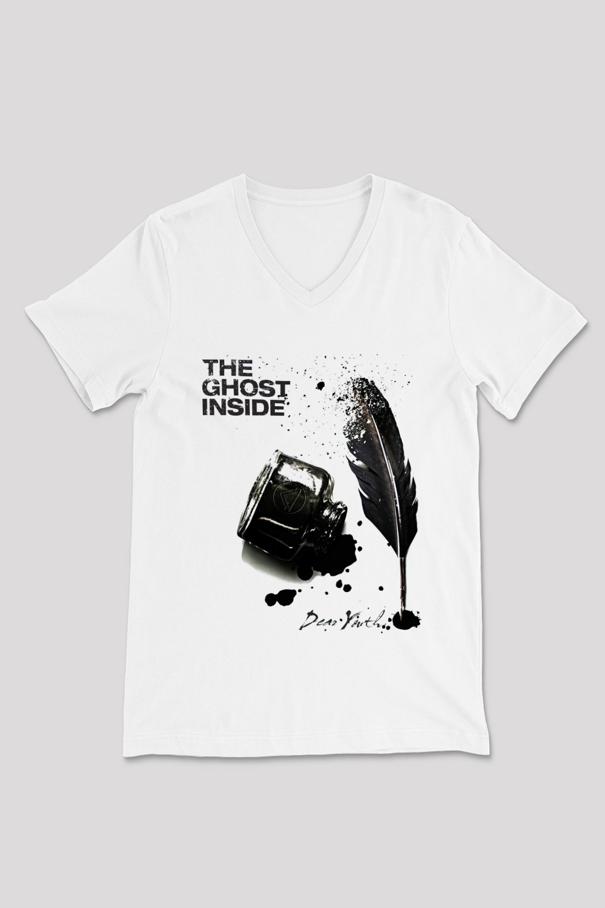 Ghost Inside Beyaz Unisex V Yaka Tişört T-Shirt
