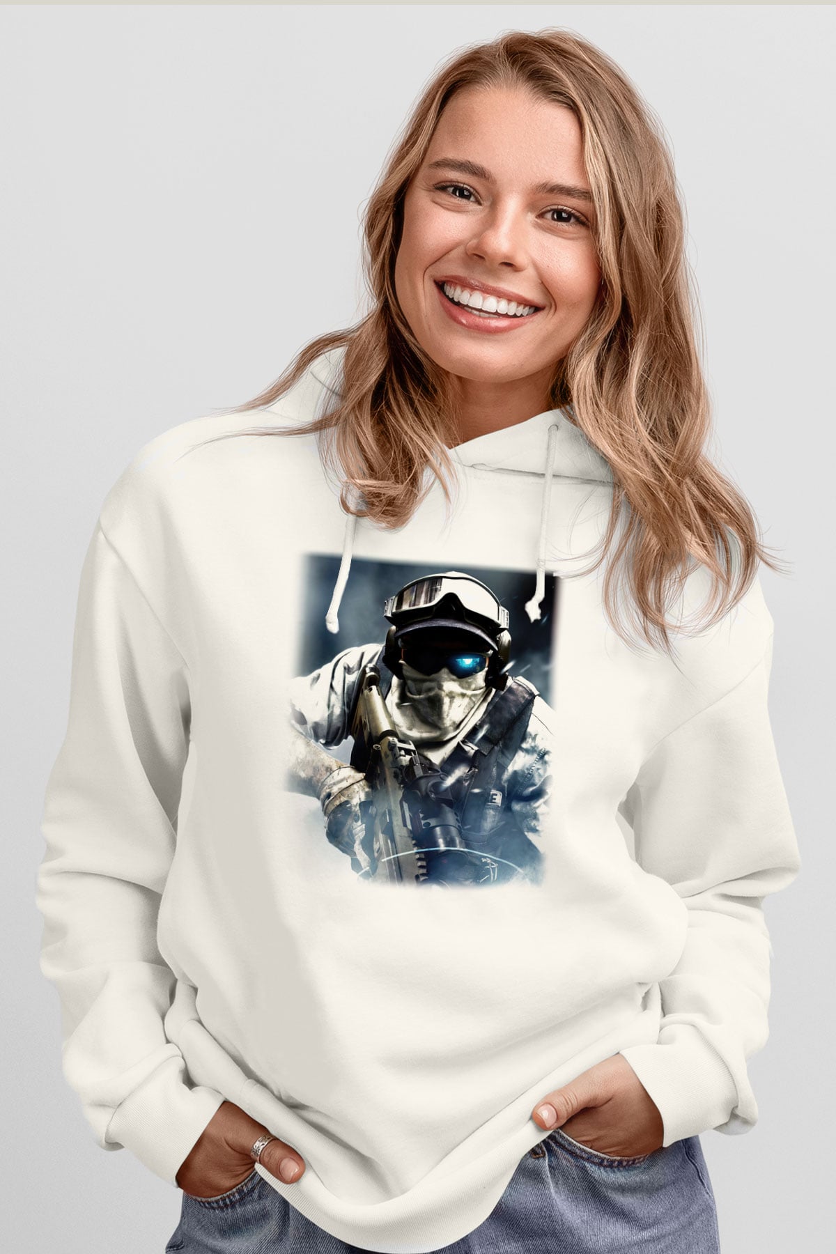 Ghost Recon Beyaz Unisex Kapşonlu Sweatshirt