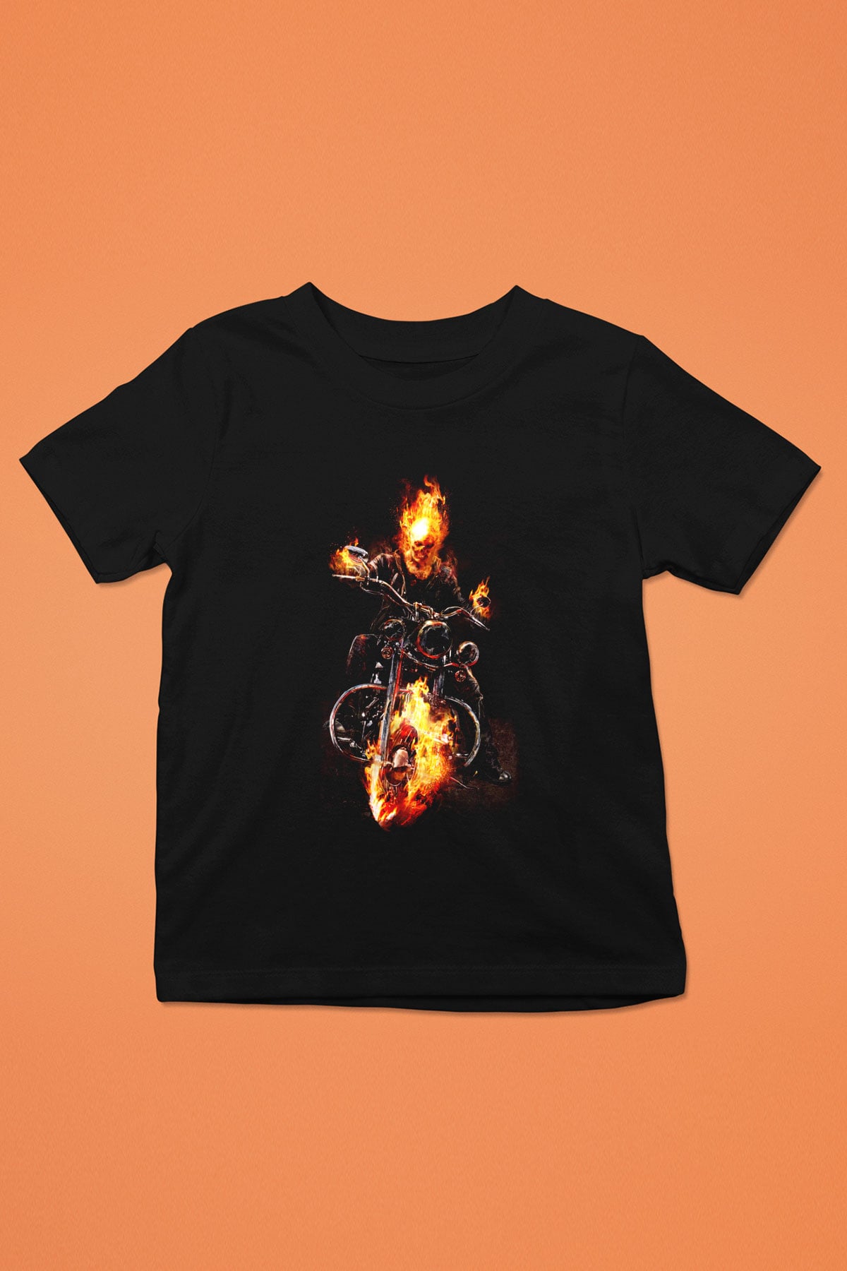Ghost Rider Hayalet Sürücü Baskılı Siyah Unisex Çocuk Tişört
