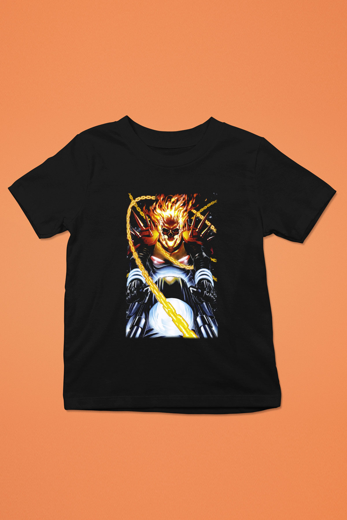 Ghost Rider Hayalet Sürücü Baskılı Siyah Unisex Çocuk Tişört