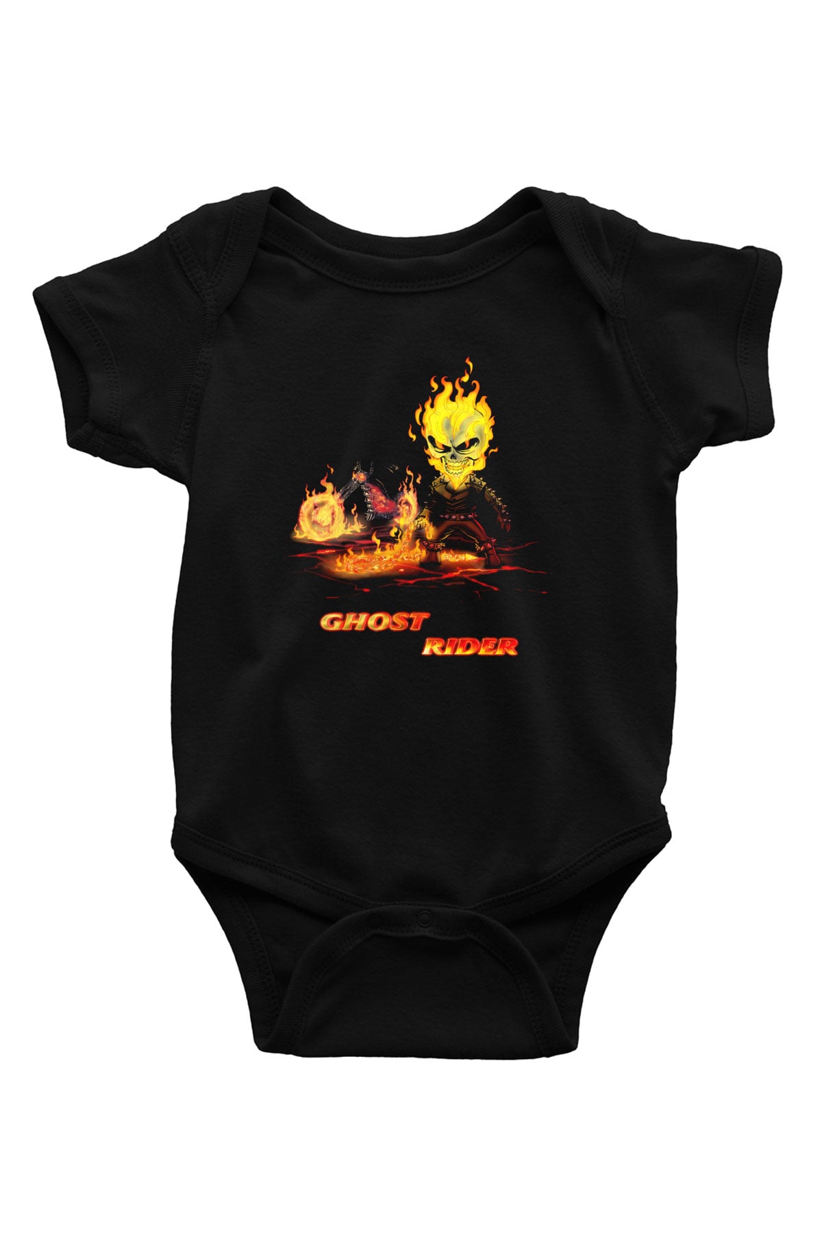 Ghost Rider Hayalet Sürücü Baskılı Siyah Bebek Body - Zıbın