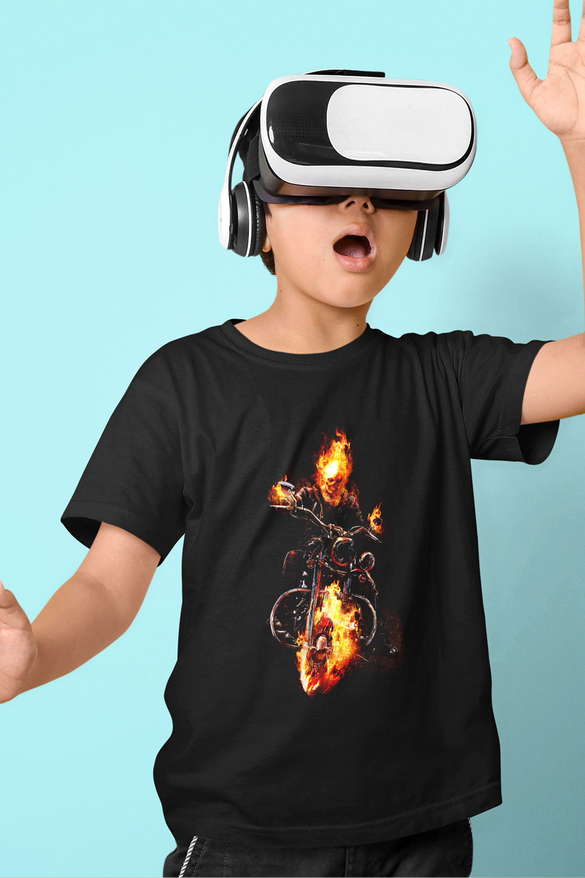 Ghost Rider Hayalet Sürücü Baskılı Siyah Unisex Çocuk Tişört