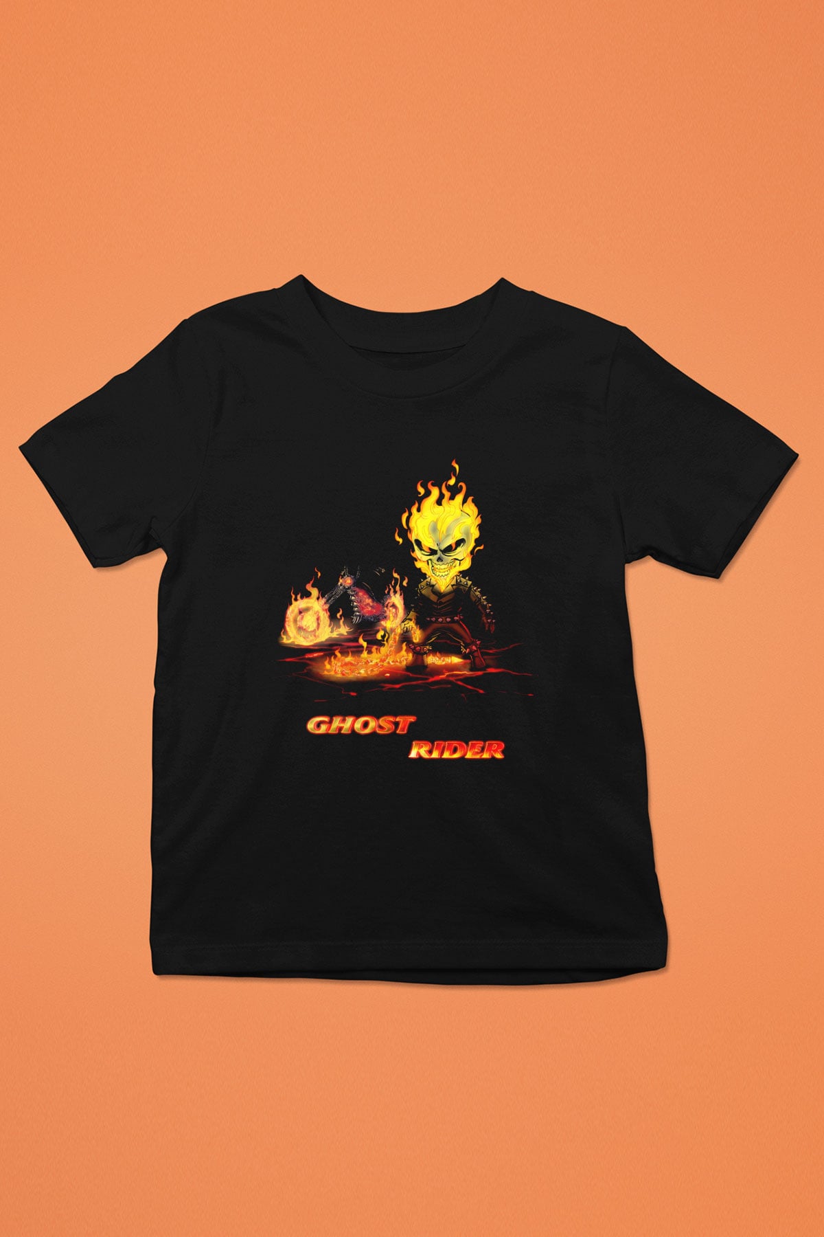 Ghost Rider Hayalet Sürücü Baskılı Siyah Unisex Çocuk Tişört