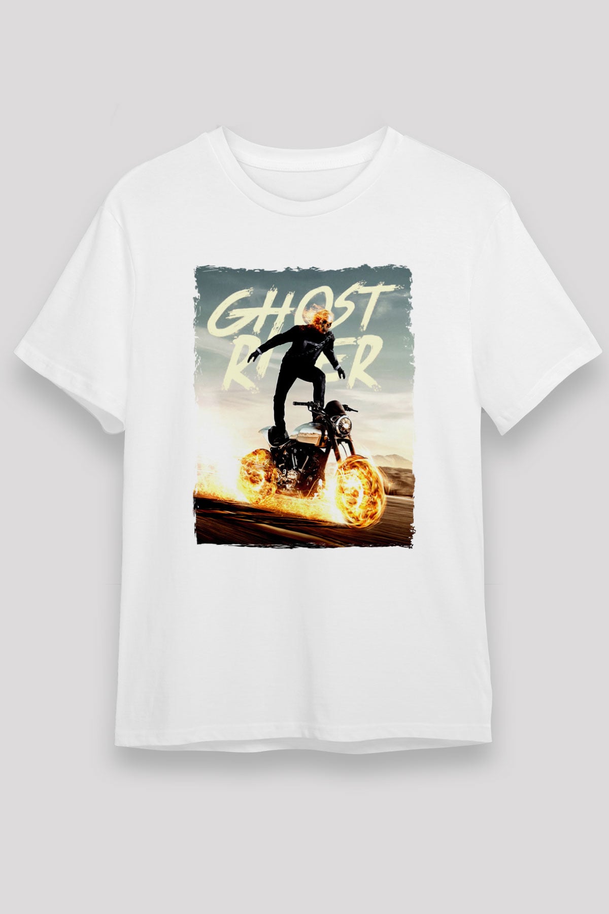 Ghost Rider Hayalet Sürücü Beyaz Unisex Tişört