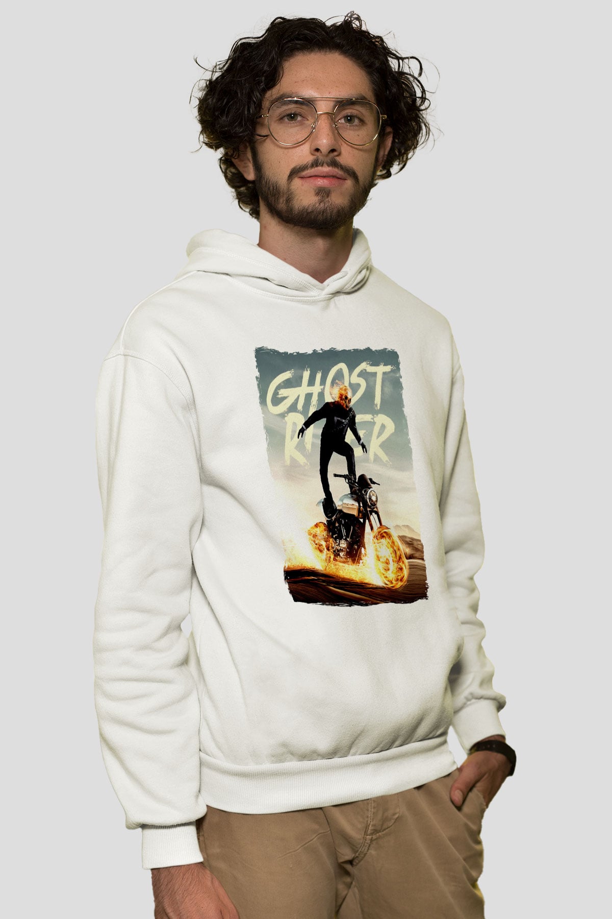 Ghost Rider Hayalet Sürücü Beyaz Unisex Hoodie
