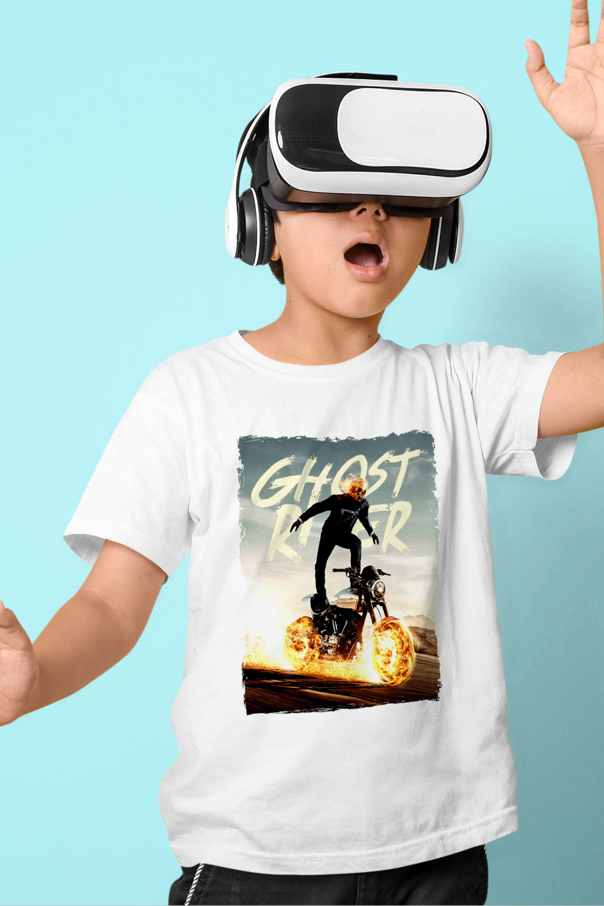 Ghost Rider Hayalet Sürücü Beyaz Unisex  Çocuk Tişört