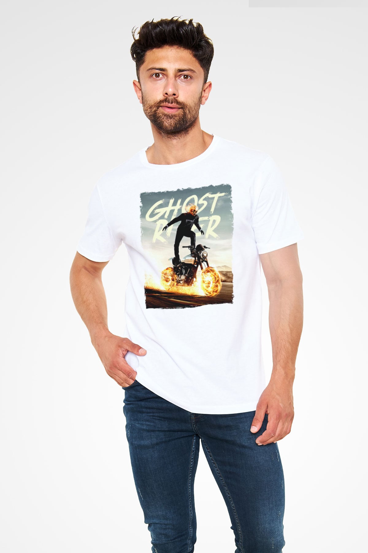 Ghost Rider Hayalet Sürücü Beyaz Unisex Tişört