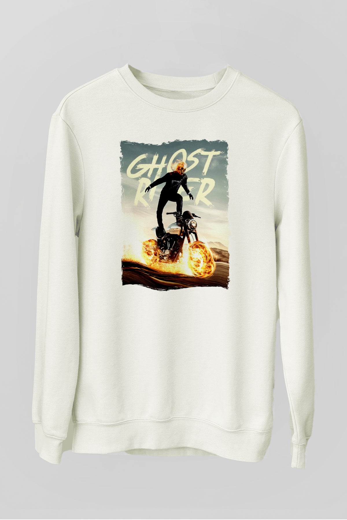 Ghost Rider Hayalet Sürücü Beyaz Unisex  Sweatshirt