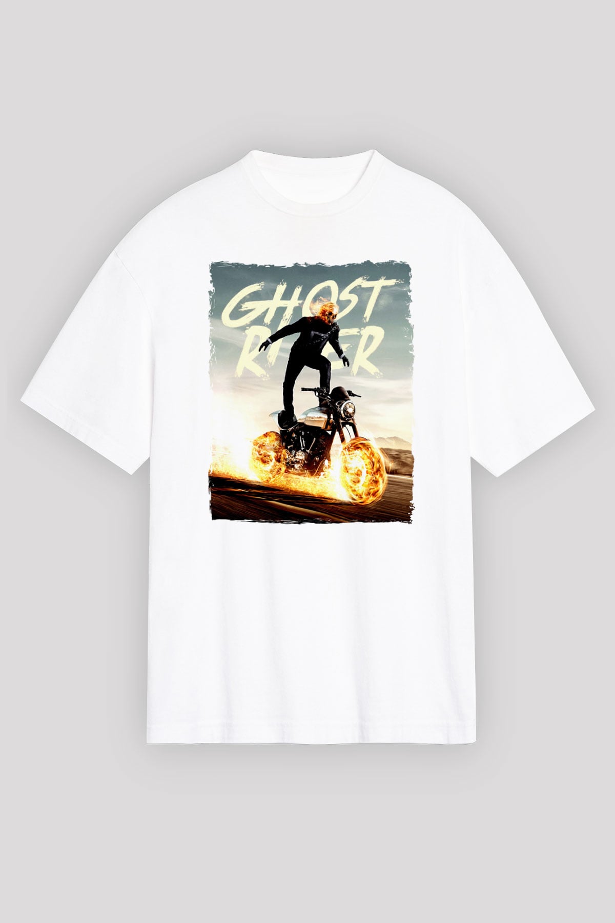 Ghost Rider Hayalet Sürücü Beyaz Oversize Tişört