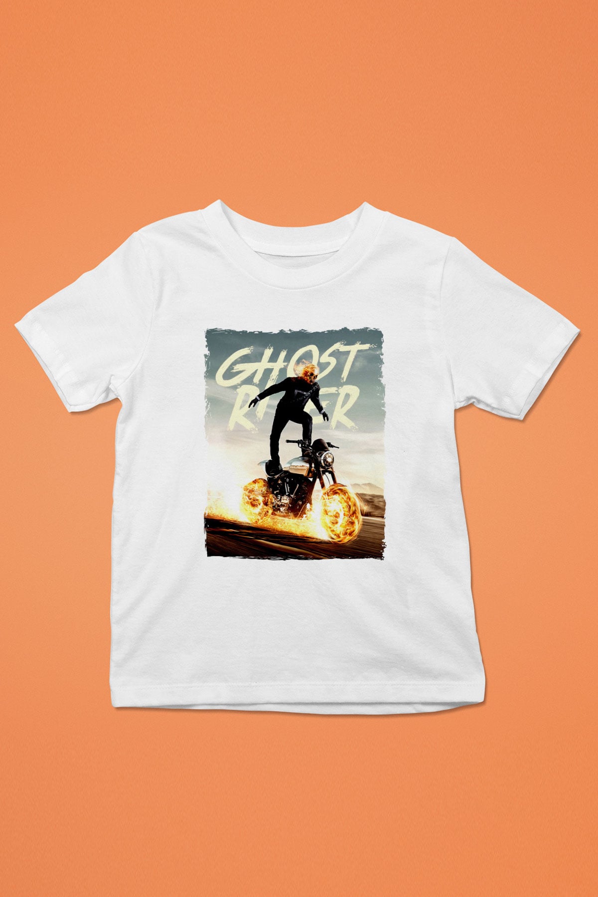 Ghost Rider Hayalet Sürücü Beyaz Unisex  Çocuk Tişört