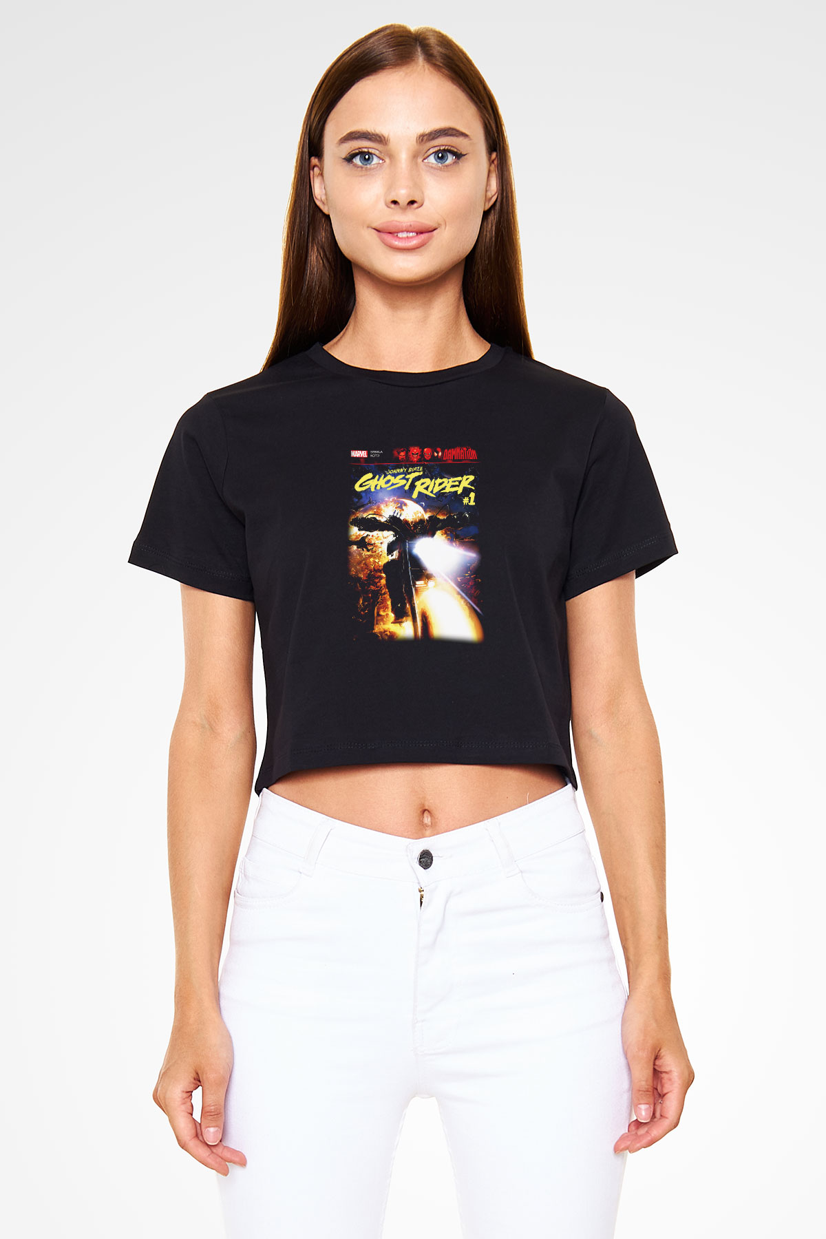 Ghost Rider Hayalet Sürücü Siyah Crop Top Tişört