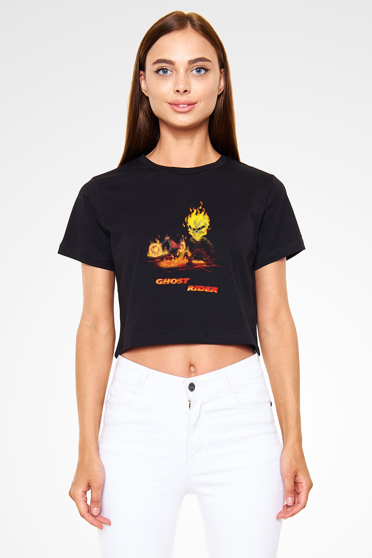 Ghost Rider Hayalet Sürücü Siyah Crop Top Tişört