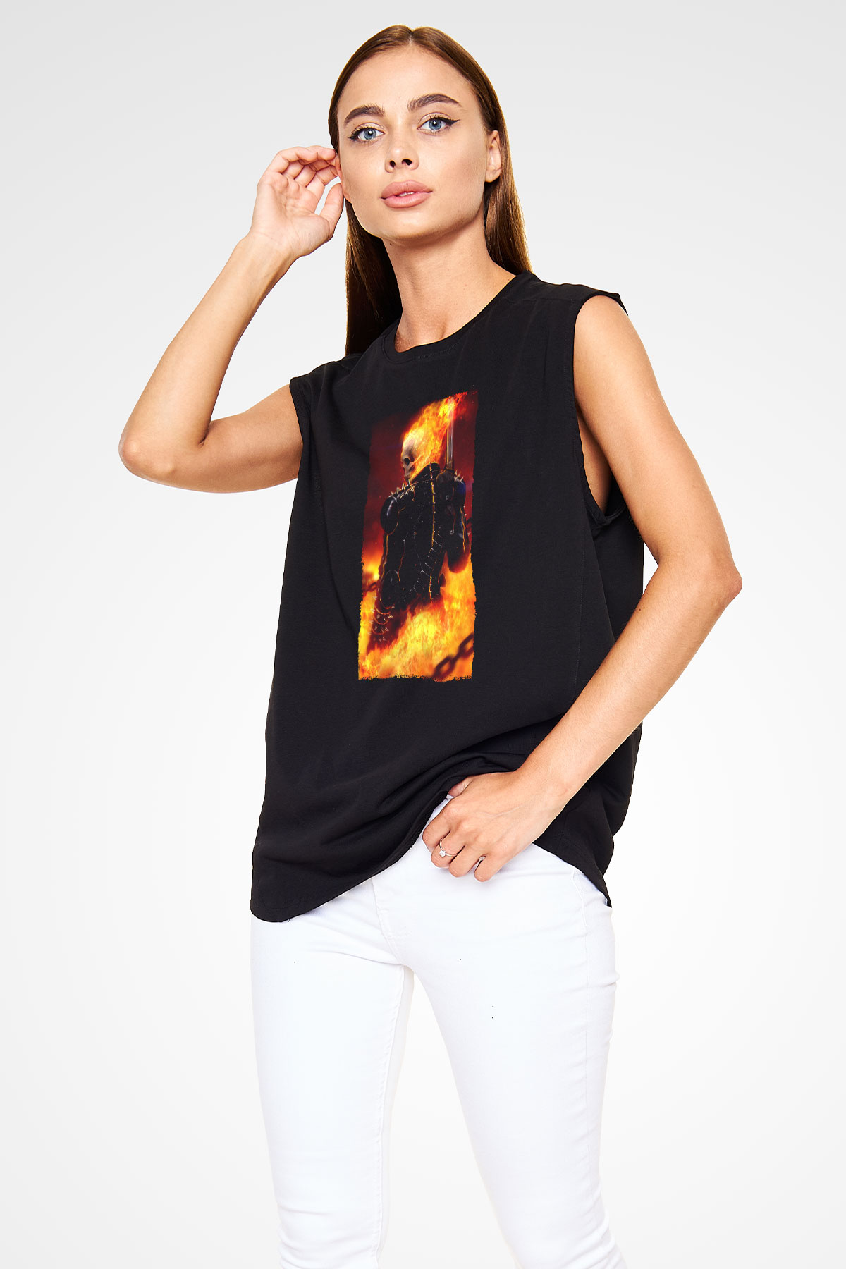 Ghost Rider Hayalet Sürücü Siyah Unisex  Kolsuz Tişört