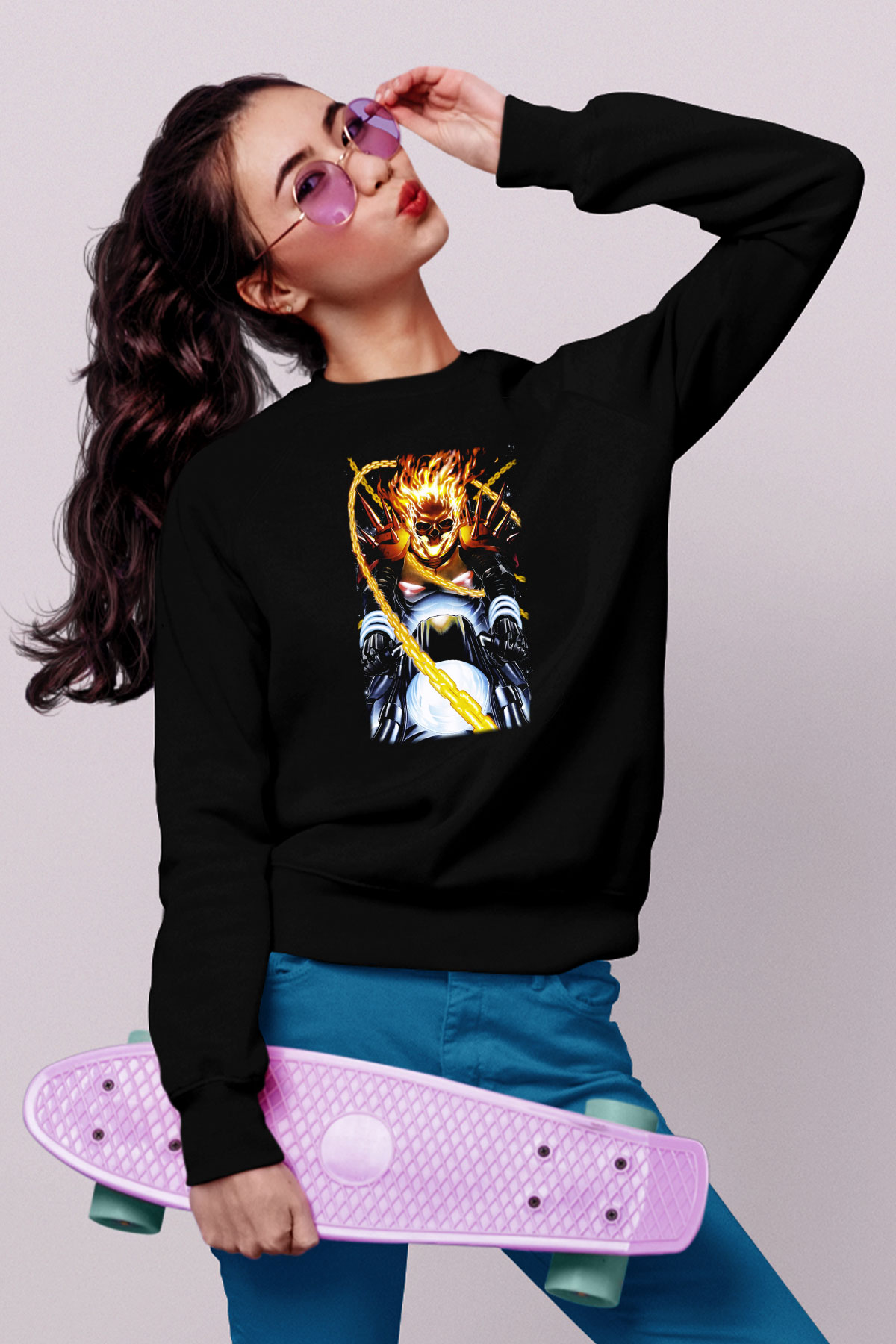 Ghost Rider Hayalet Sürücü Siyah Unisex Sweatshirt