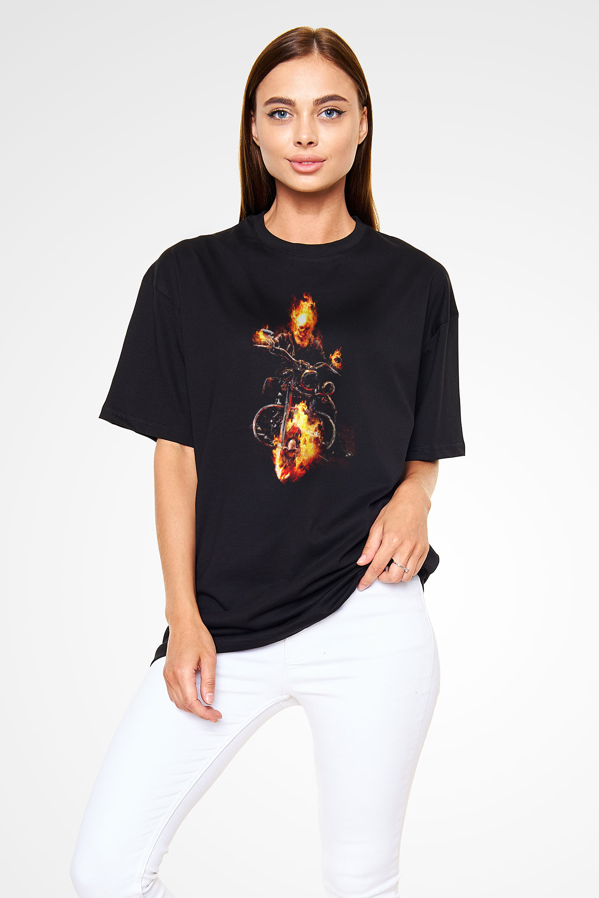 Ghost Rider Hayalet Sürücü Siyah Unisex Oversize Tişört