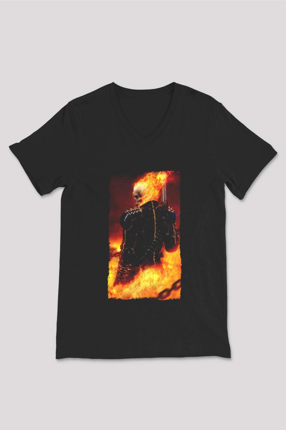 Ghost Rider Hayalet Sürücü Siyah Unisex  V Yaka Tişört