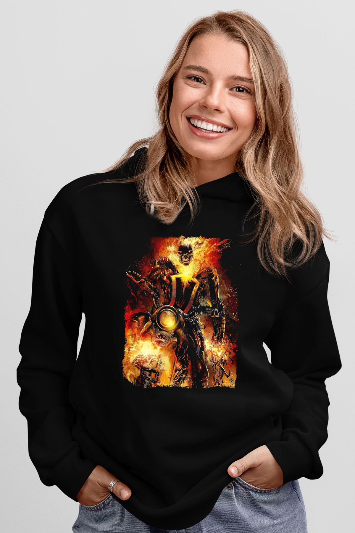 Ghost Rider Hayalet Sürücü Siyah Unisex Hoodie