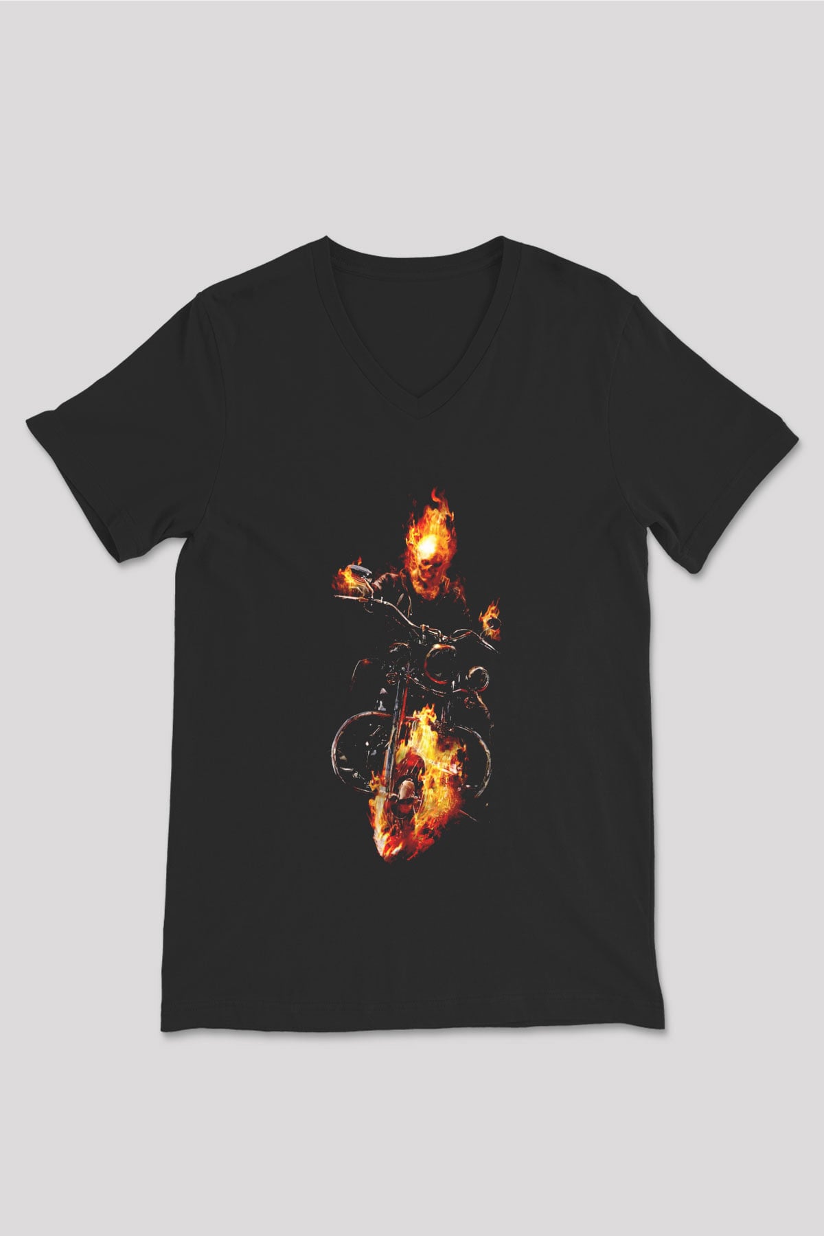 Ghost Rider Hayalet Sürücü Siyah Unisex  V Yaka Tişört