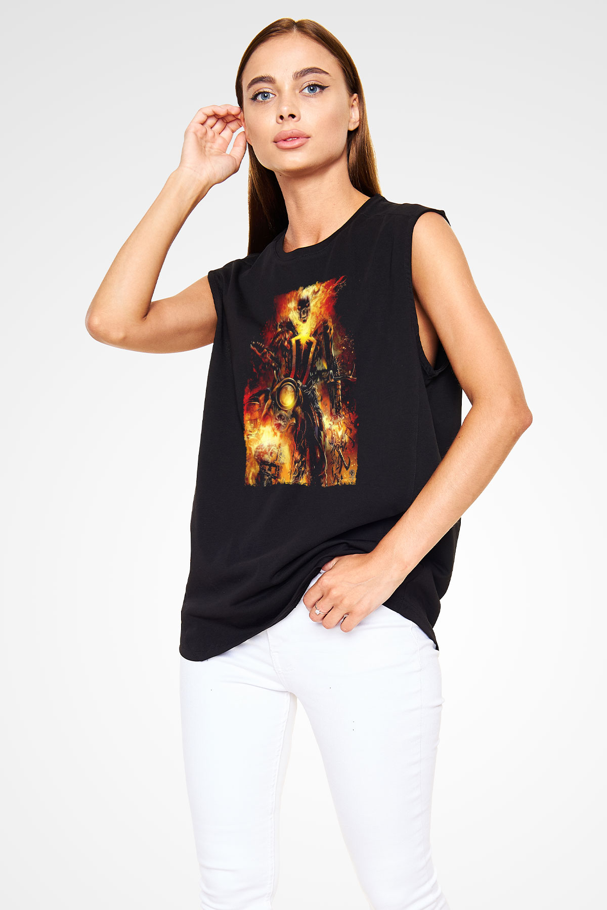 Ghost Rider Hayalet Sürücü Siyah Unisex  Kolsuz Tişört