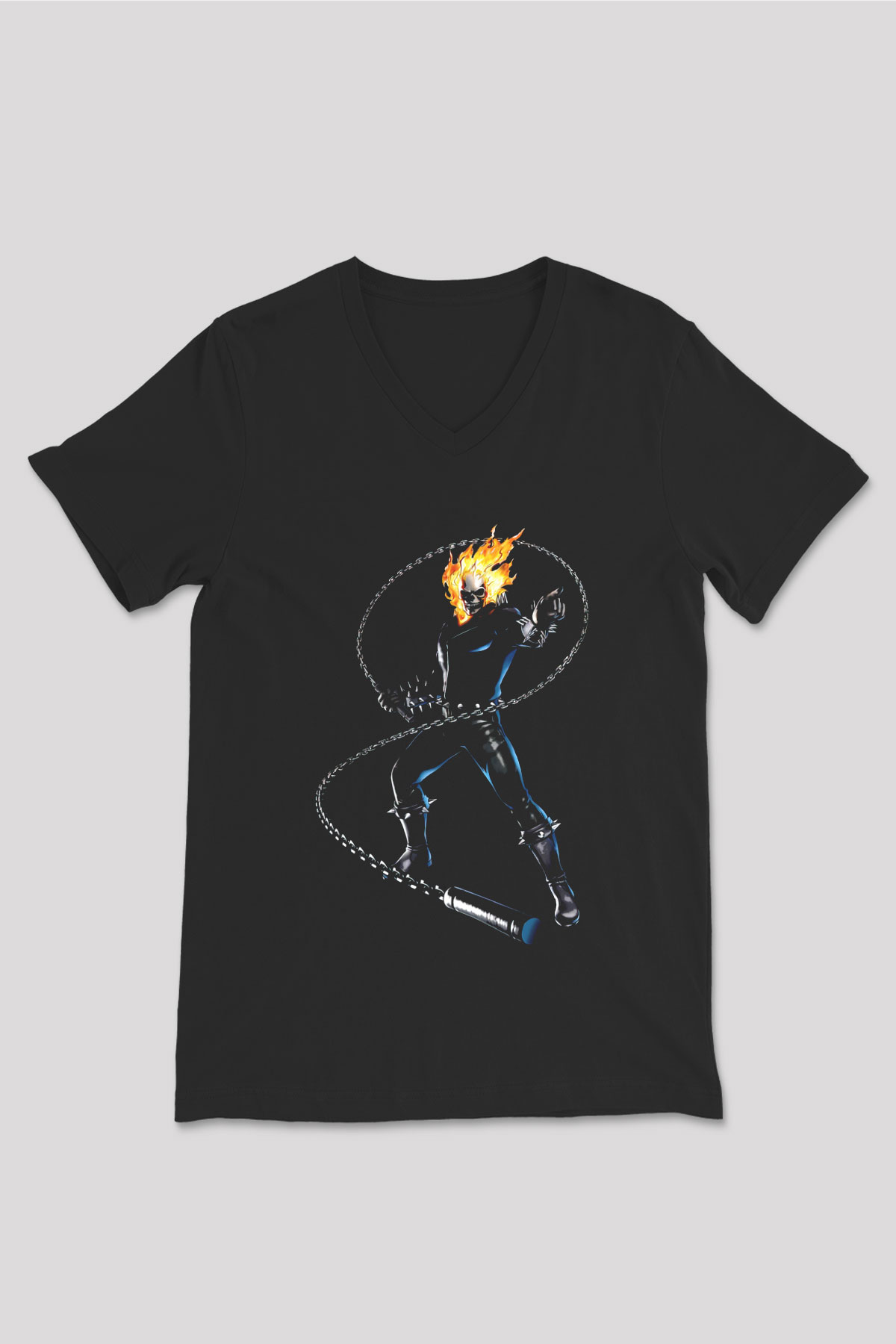 Ghost Rider Hayalet Sürücü Siyah Unisex  V Yaka Tişört