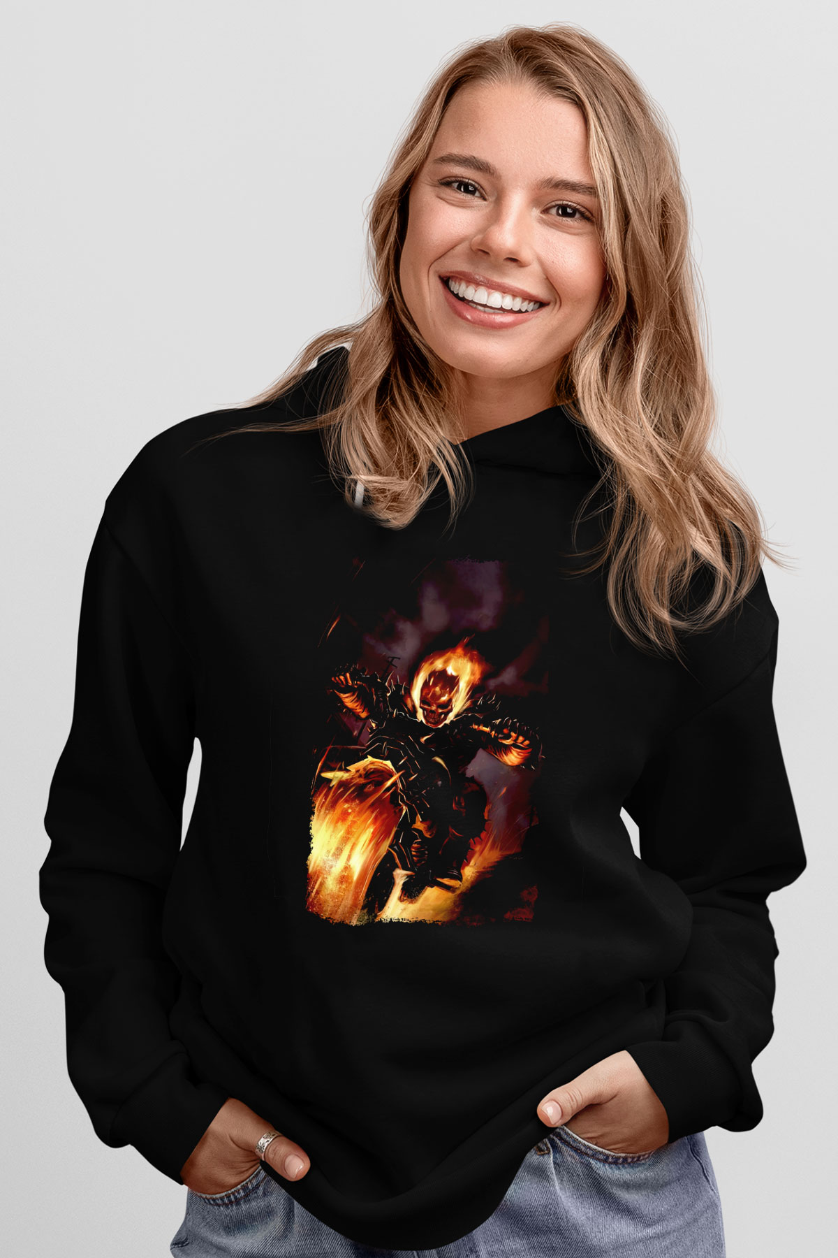 Ghost Rider Hayalet Sürücü Siyah Unisex Hoodie