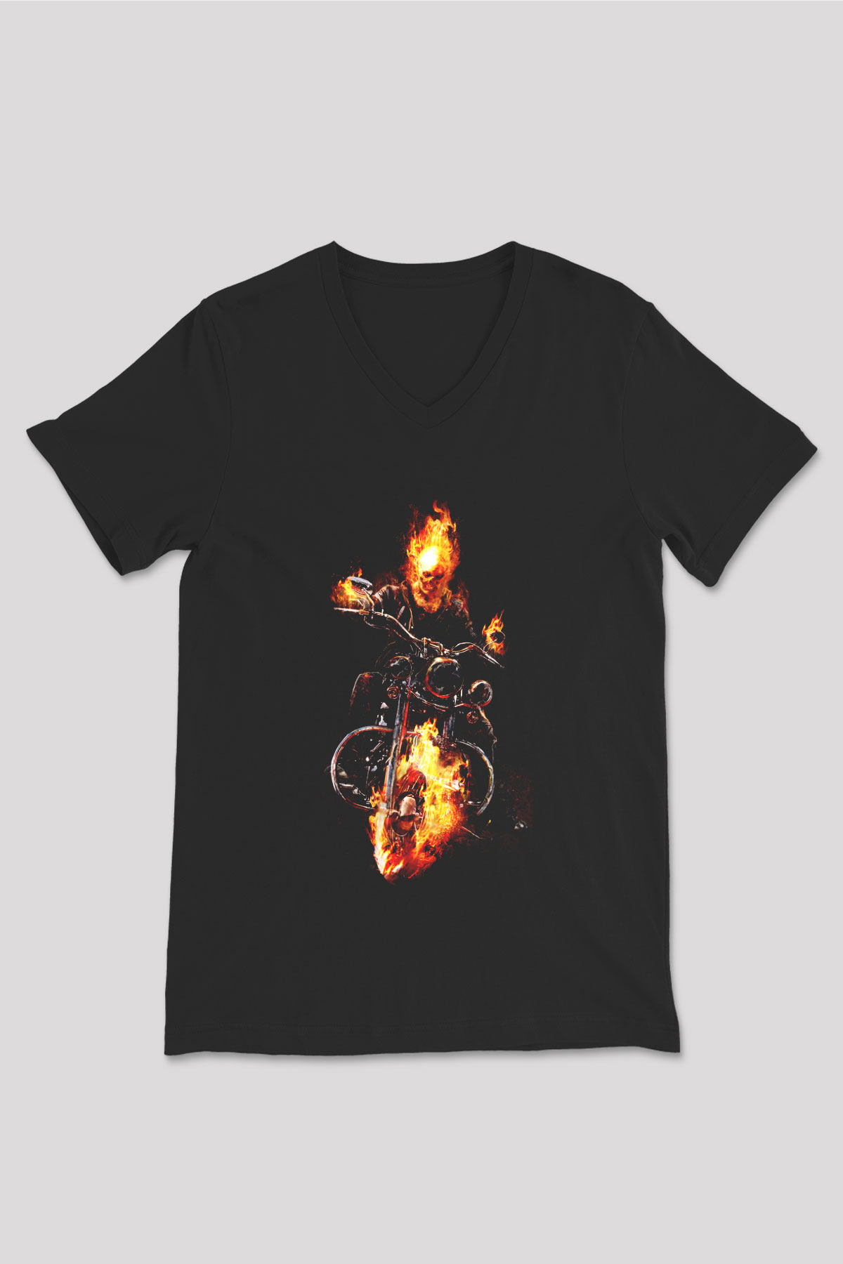 Ghost Rider Hayalet Sürücü Siyah Unisex V Yaka Tişört