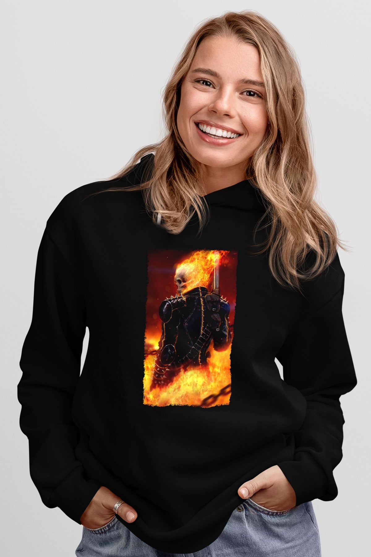 Ghost Rider Hayalet Sürücü Siyah Unisex Hoodie