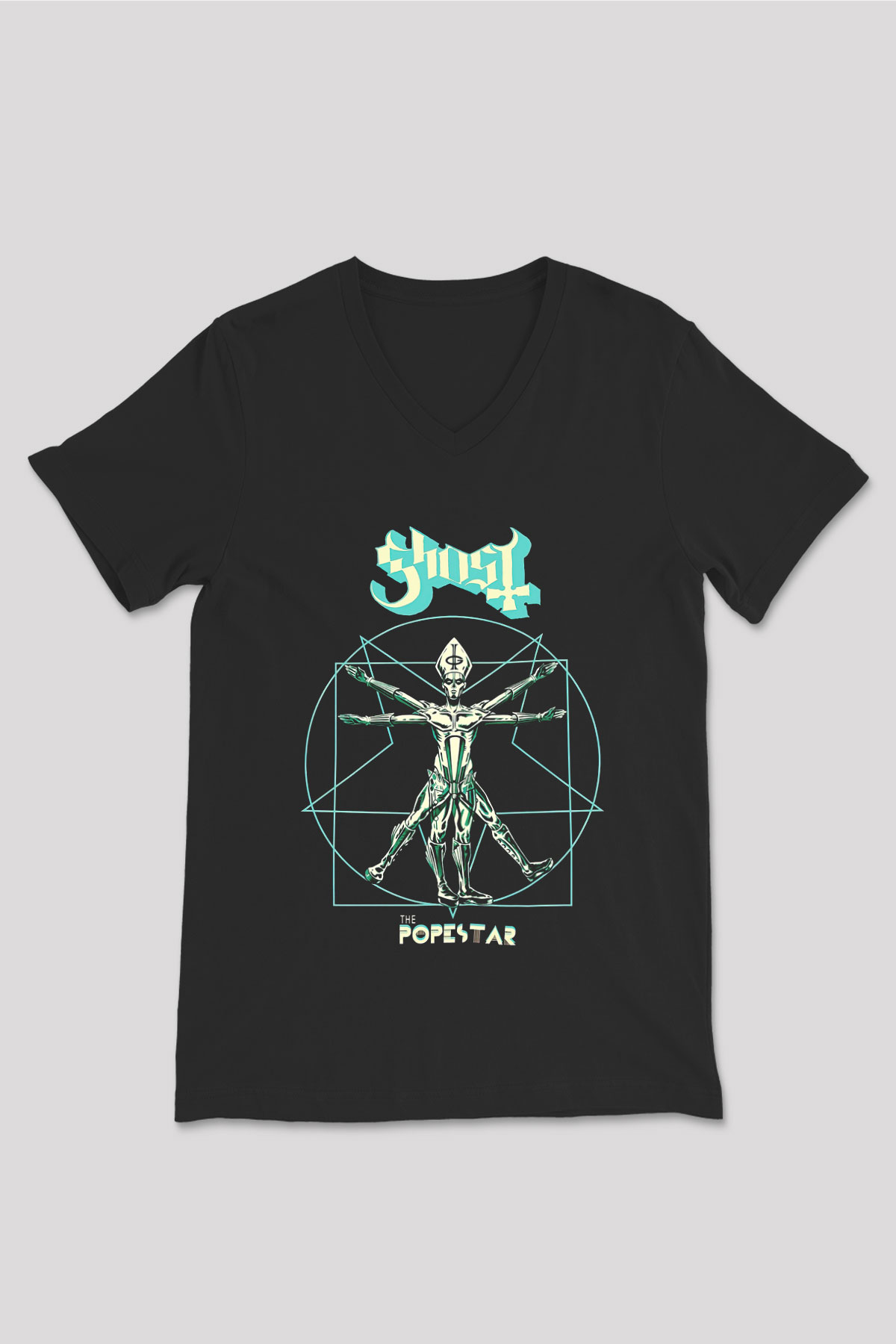 Ghost Siyah Unisex V Yaka Tişört T-Shirt
