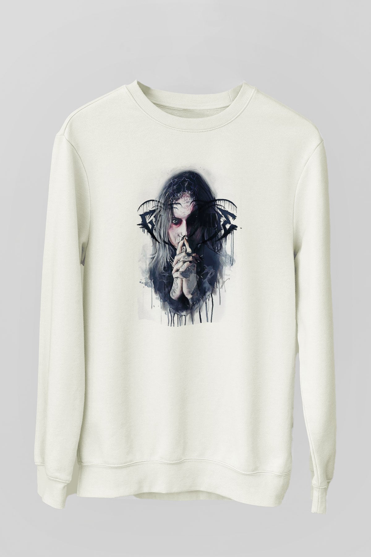 Ghostemane Baskılı Beyaz Unisex Sweatshirt