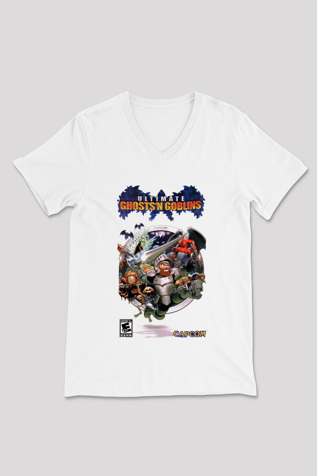 Ghosts n Goblins Beyaz Unisex V Yaka Tişört