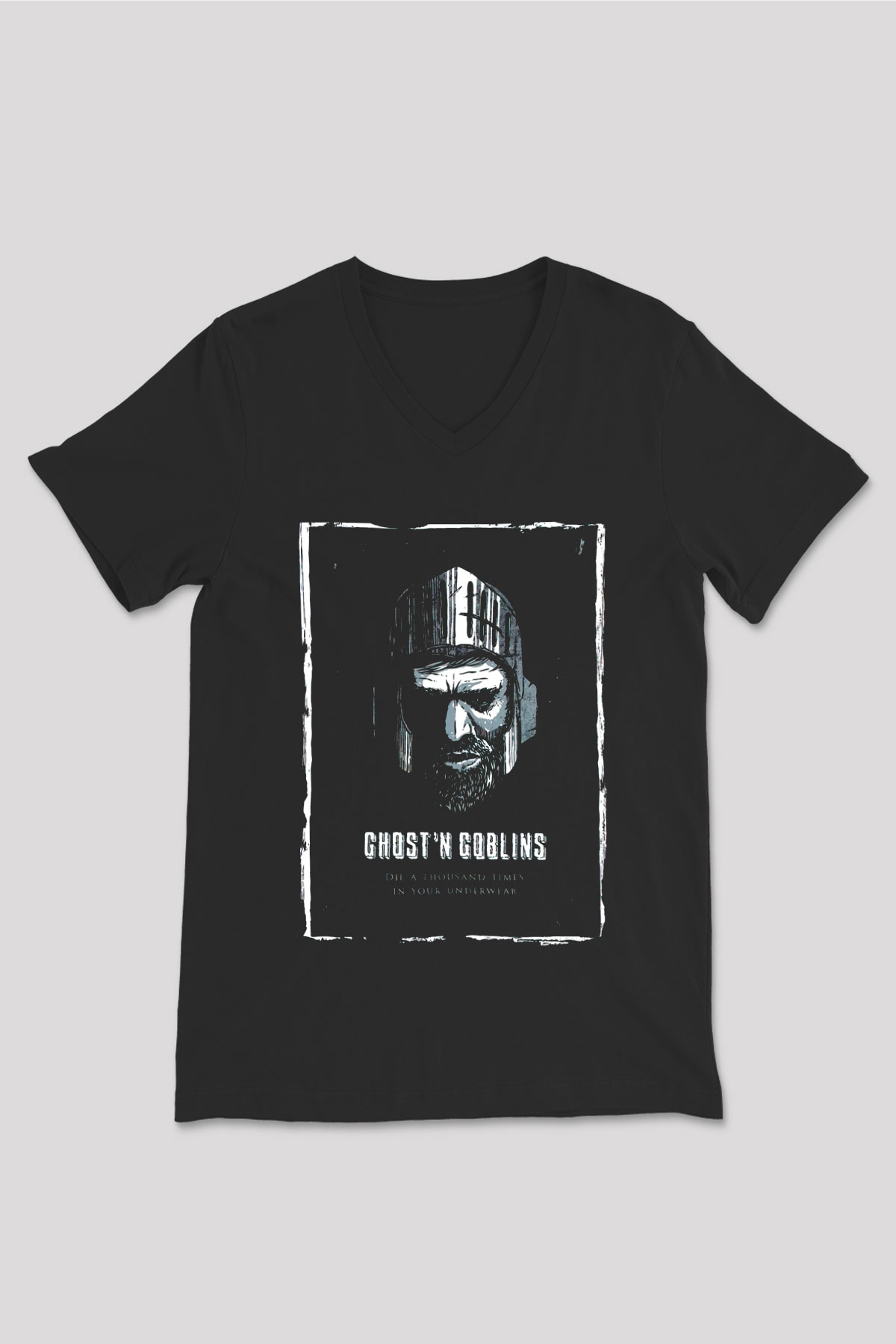 Ghosts n Goblins Siyah Unisex V Yaka Tişört