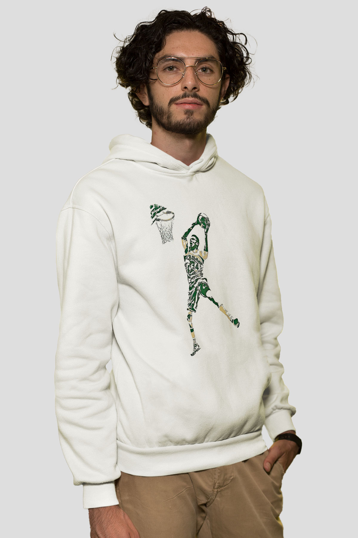 Giannis Antetokounpma Baskılı Beyaz Unisex Kapüşonlu Sweatshirt