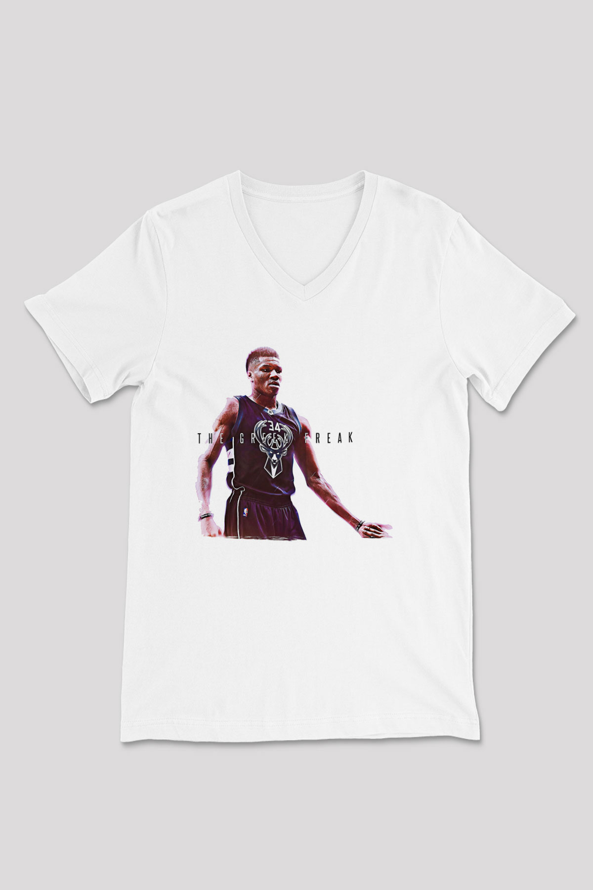 Giannis Antetokounpma Baskılı Beyaz Unisex V Yaka Tişört - Tshirt