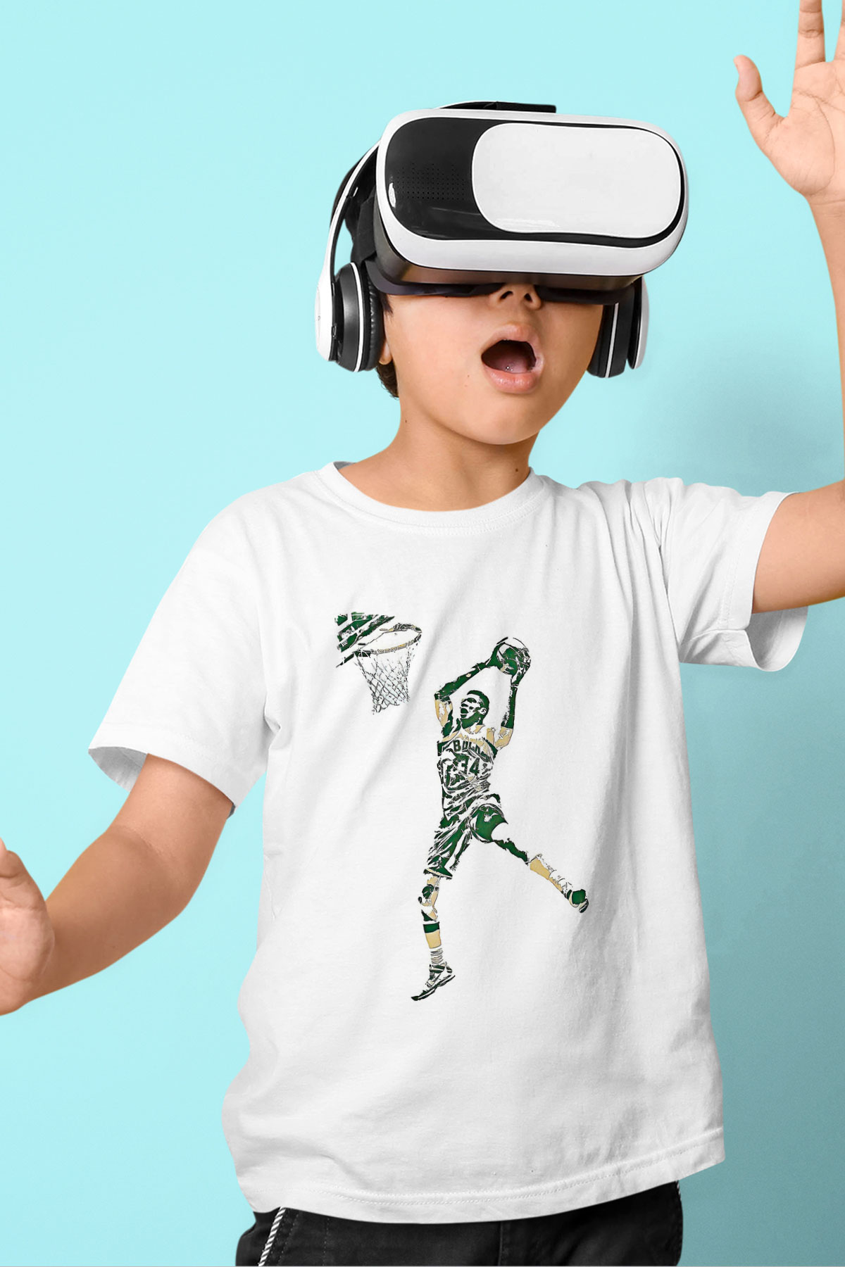Giannis Antetokounpma Baskılı Beyaz Unisex Beyaz Çocuk Tişört - Tshirt