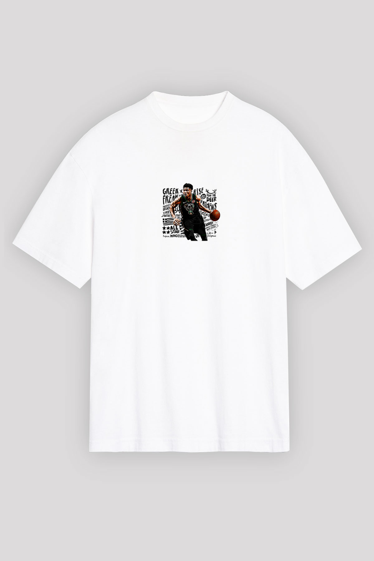 Giannis Antetokounpma Baskılı Beyaz Unisex Oversize Tişört - Tshirt