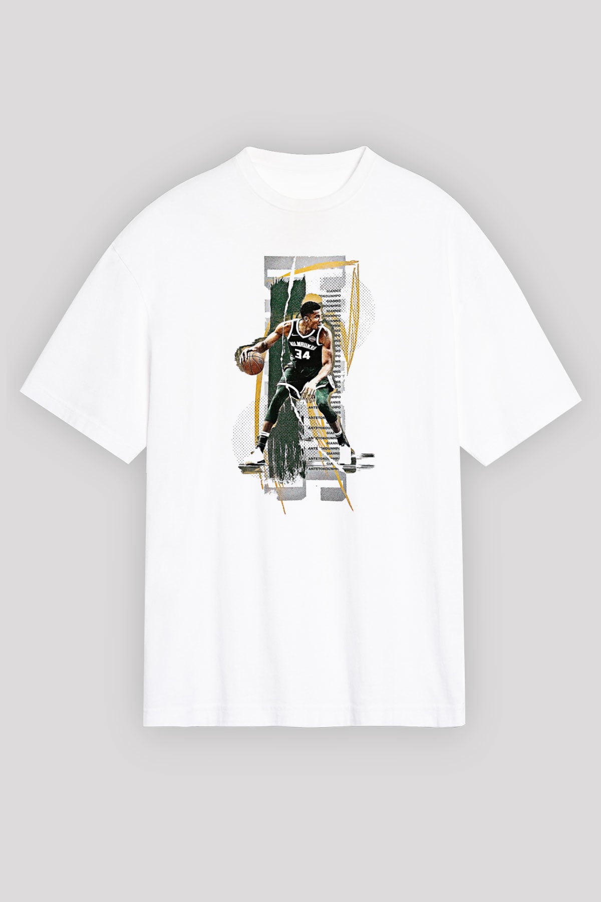 Giannis Antetokounpma Baskılı Beyaz Unisex Oversize Tişört - Tshirt
