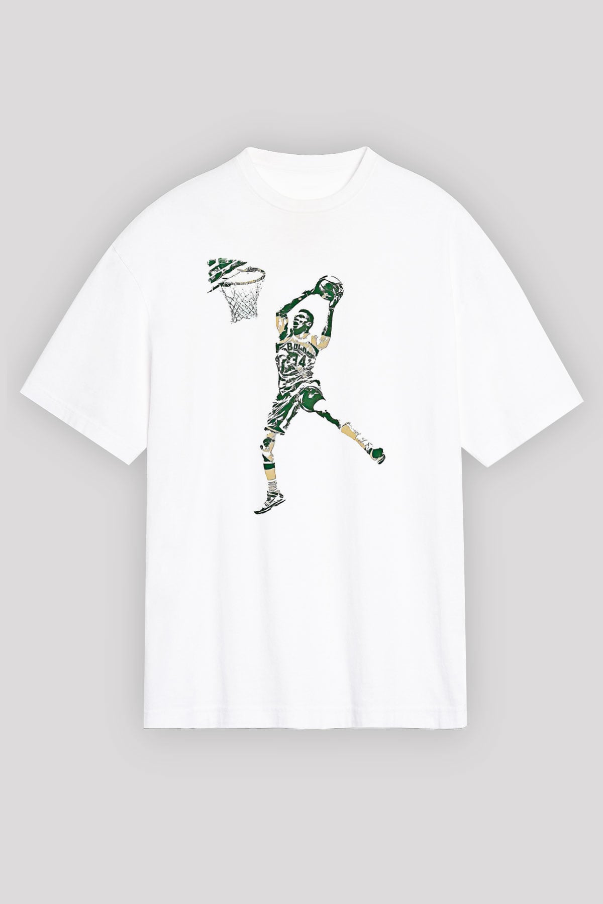 Giannis Antetokounpma Baskılı Beyaz Unisex Oversize Tişört - Tshirt