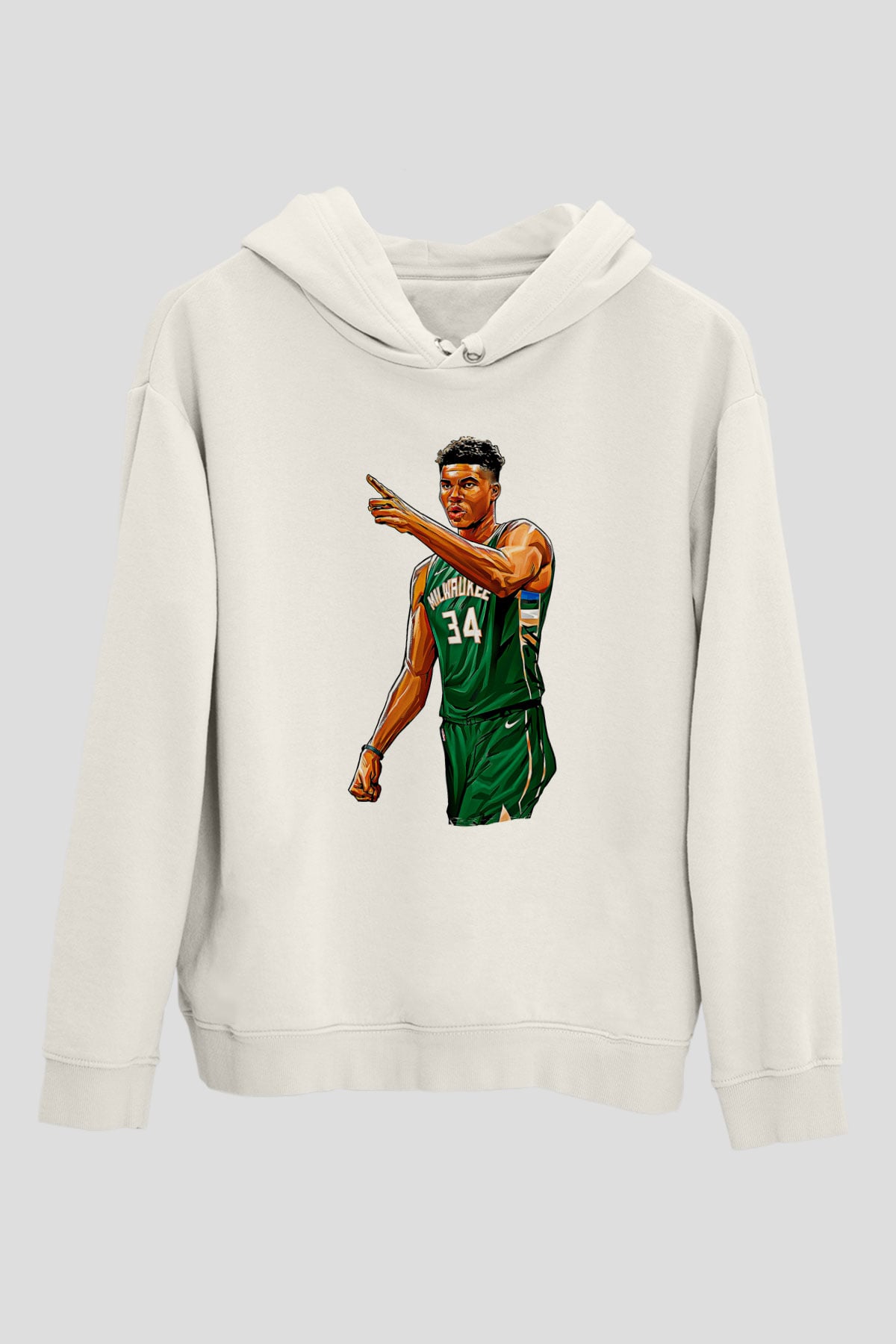 Giannis Antetokounpma Baskılı Beyaz Unisex Kapüşonlu Sweatshirt
