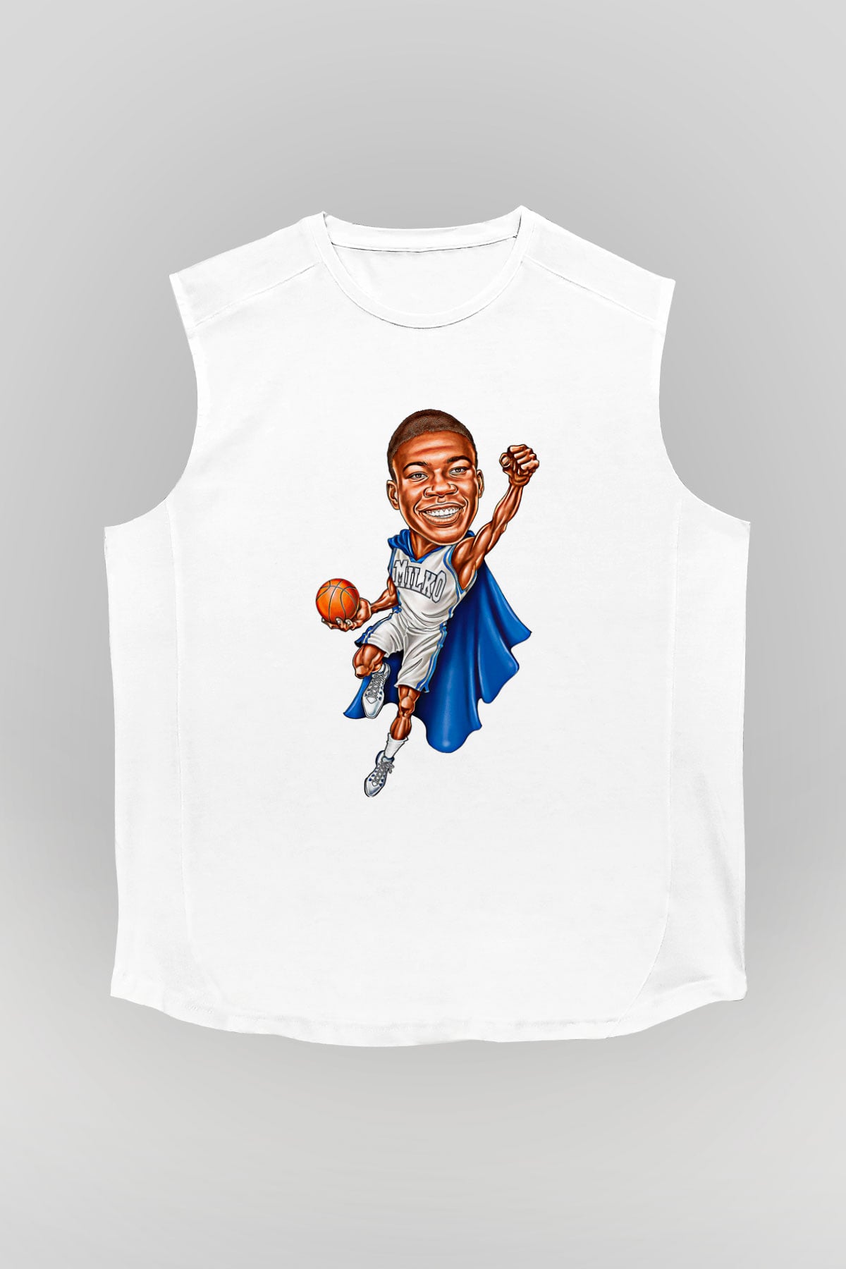 Giannis Antetokounpma Baskılı Beyaz Unisex Kolsuz Tişört - Tshirt