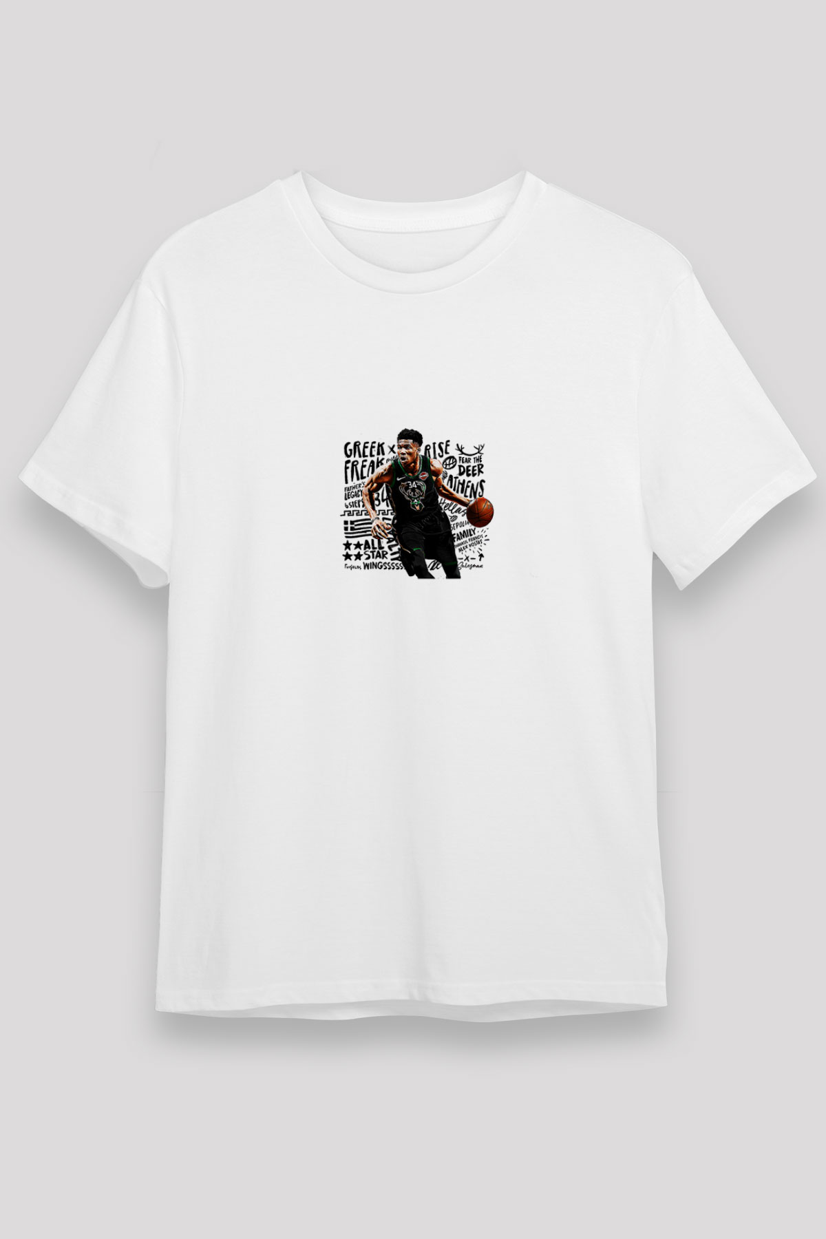 Giannis Antetokounpma Baskılı Unisex Beyaz Tişört - Tshirt