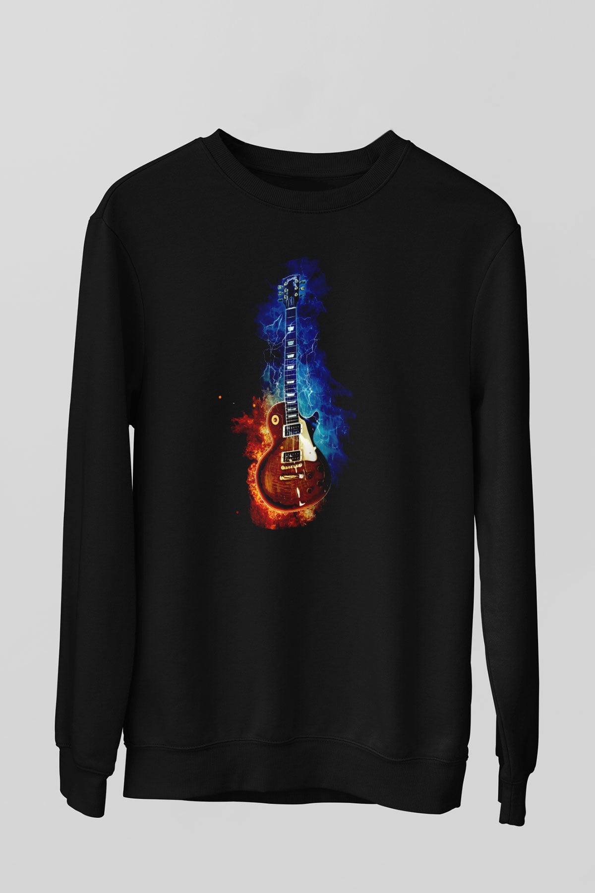 Gibson Gitar Baskılı Unisex Siyah  Sweatshirt